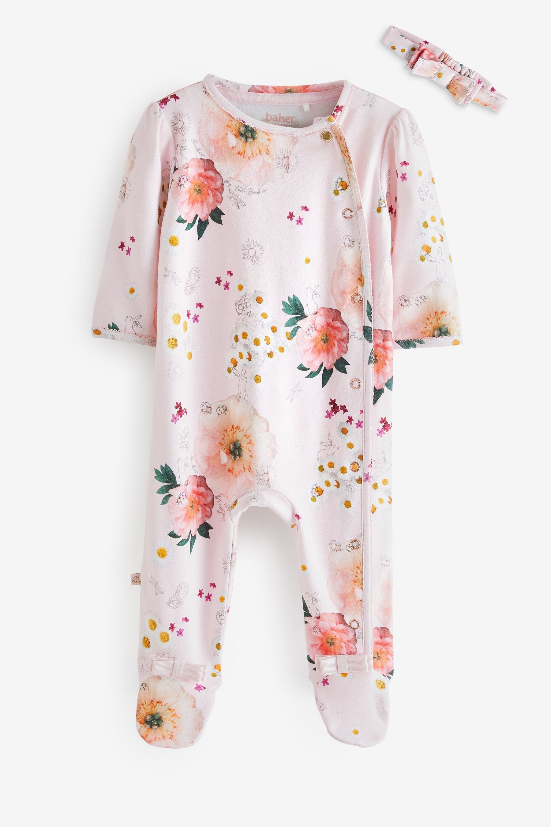 Pink Baker by Ted Baker Pink Floral Sleepsuit And Headband Set