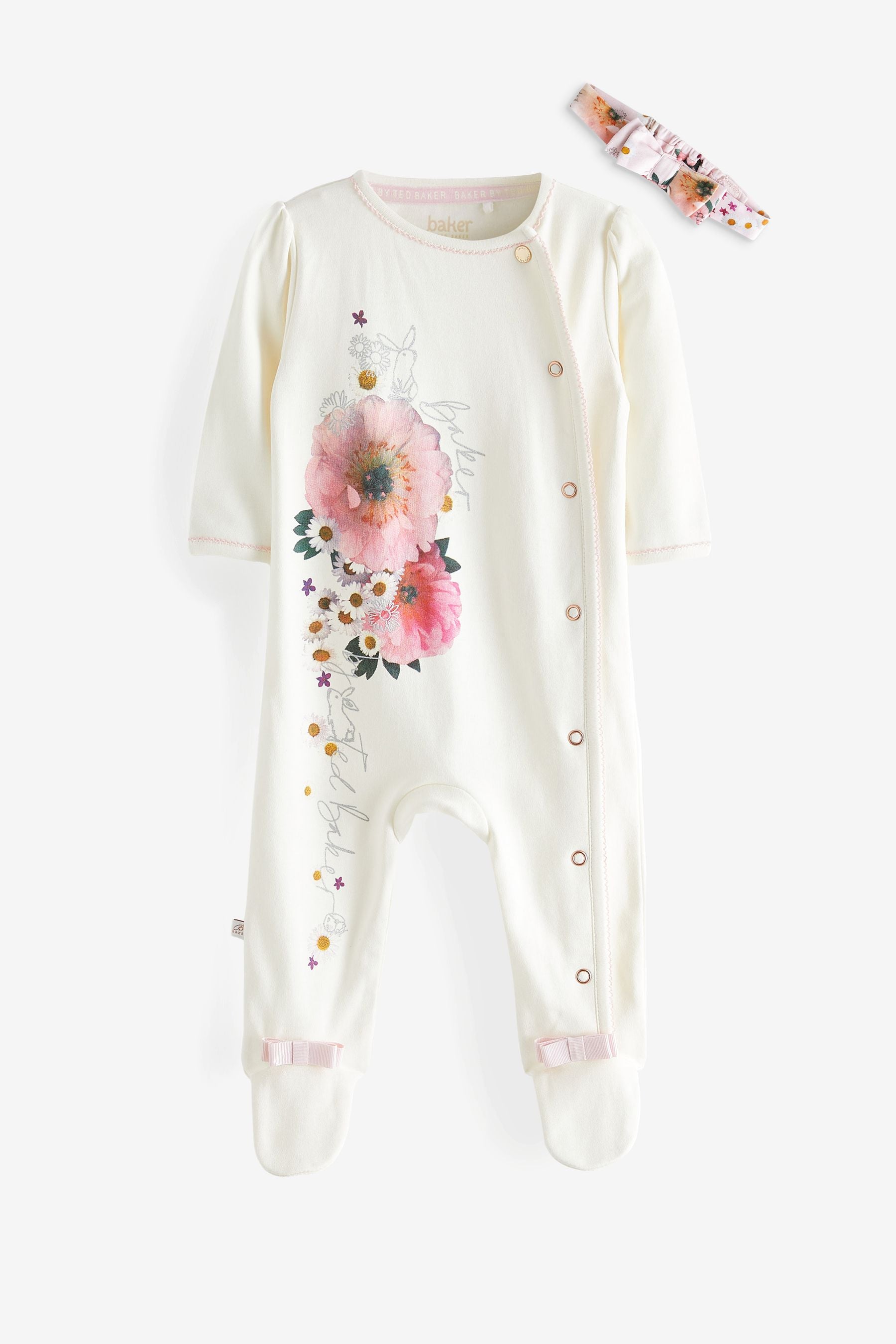 Baker by Ted Baker White Graphic Sleepsuit And Headband Set