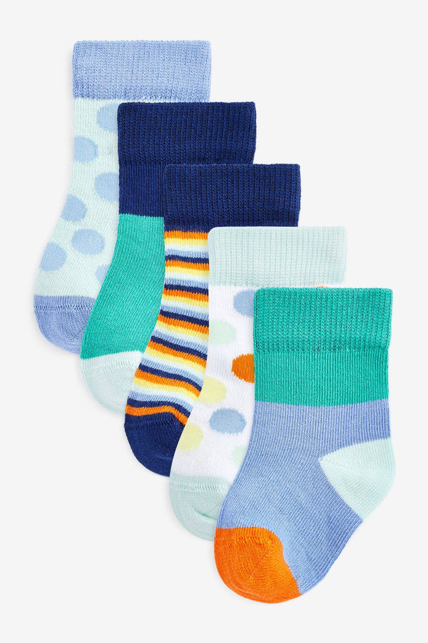 Blue/Green Bright Spot 5 Pack Baby Socks (0mths-2yrs)