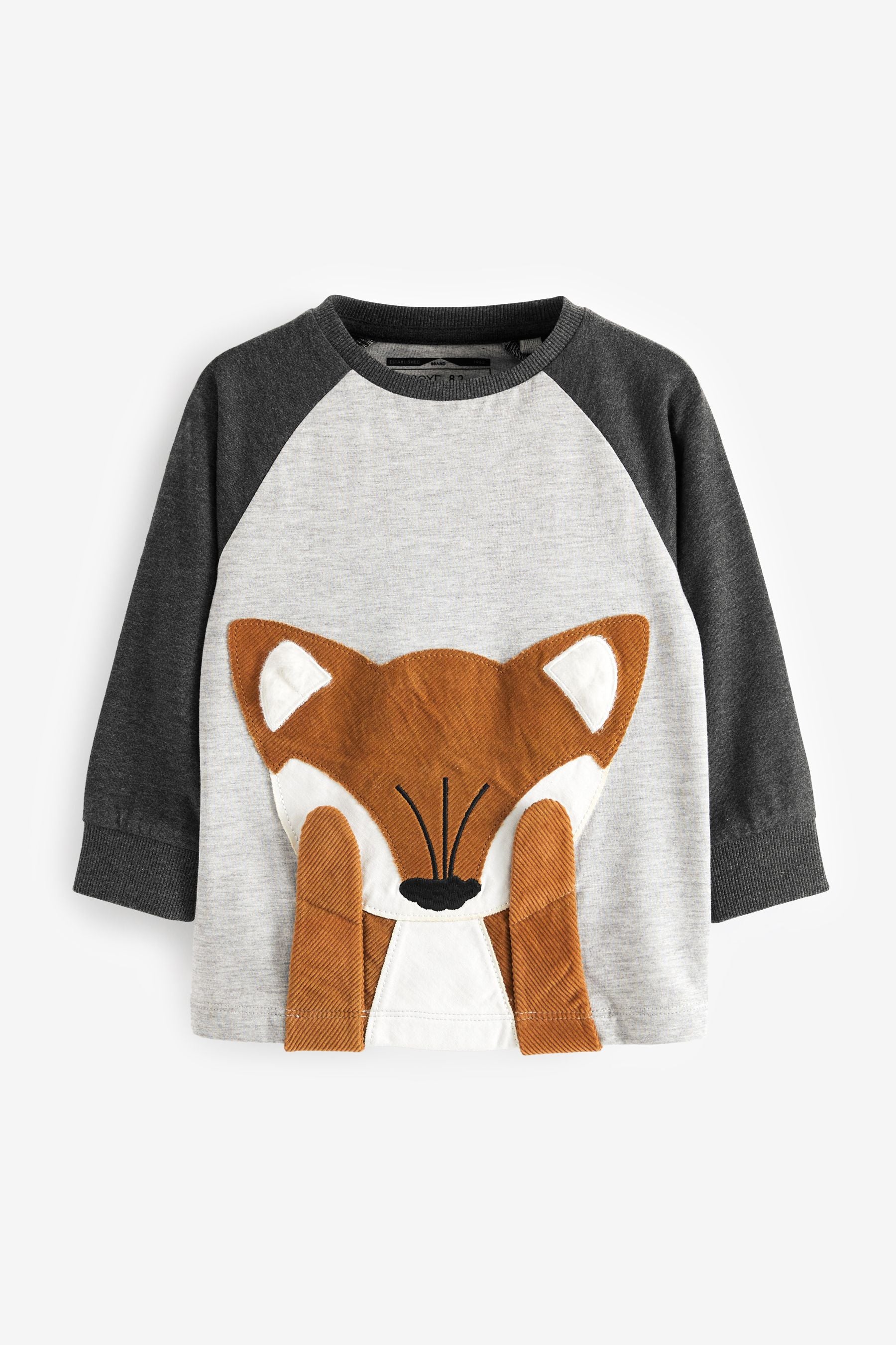 Grey Peekaboo Fox Long Sleeve Appliqu T-Shirt (3mths-7yr