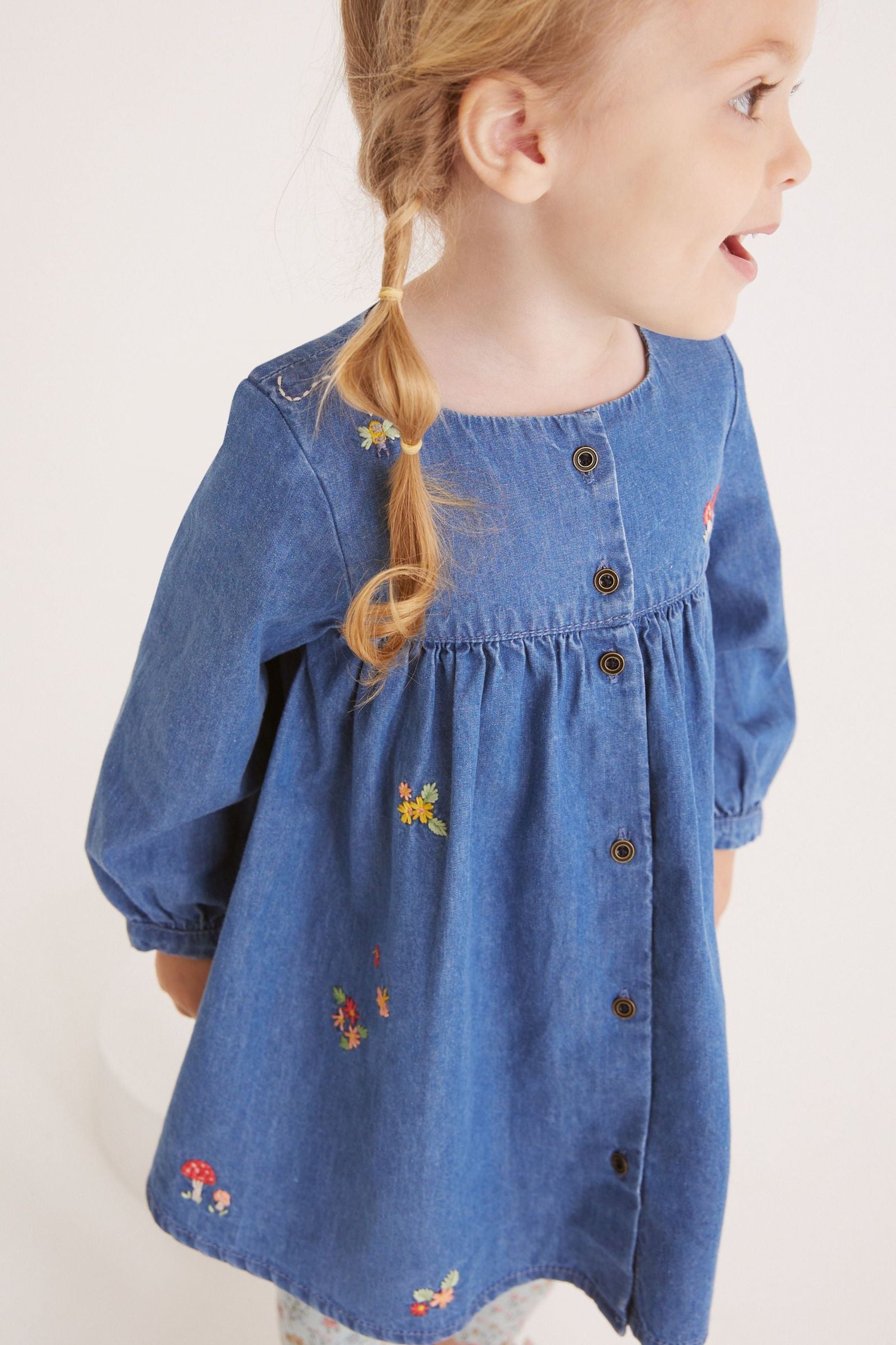 Blue Denim Embroidered Dress And Leggings Set (3mths-7yrs)