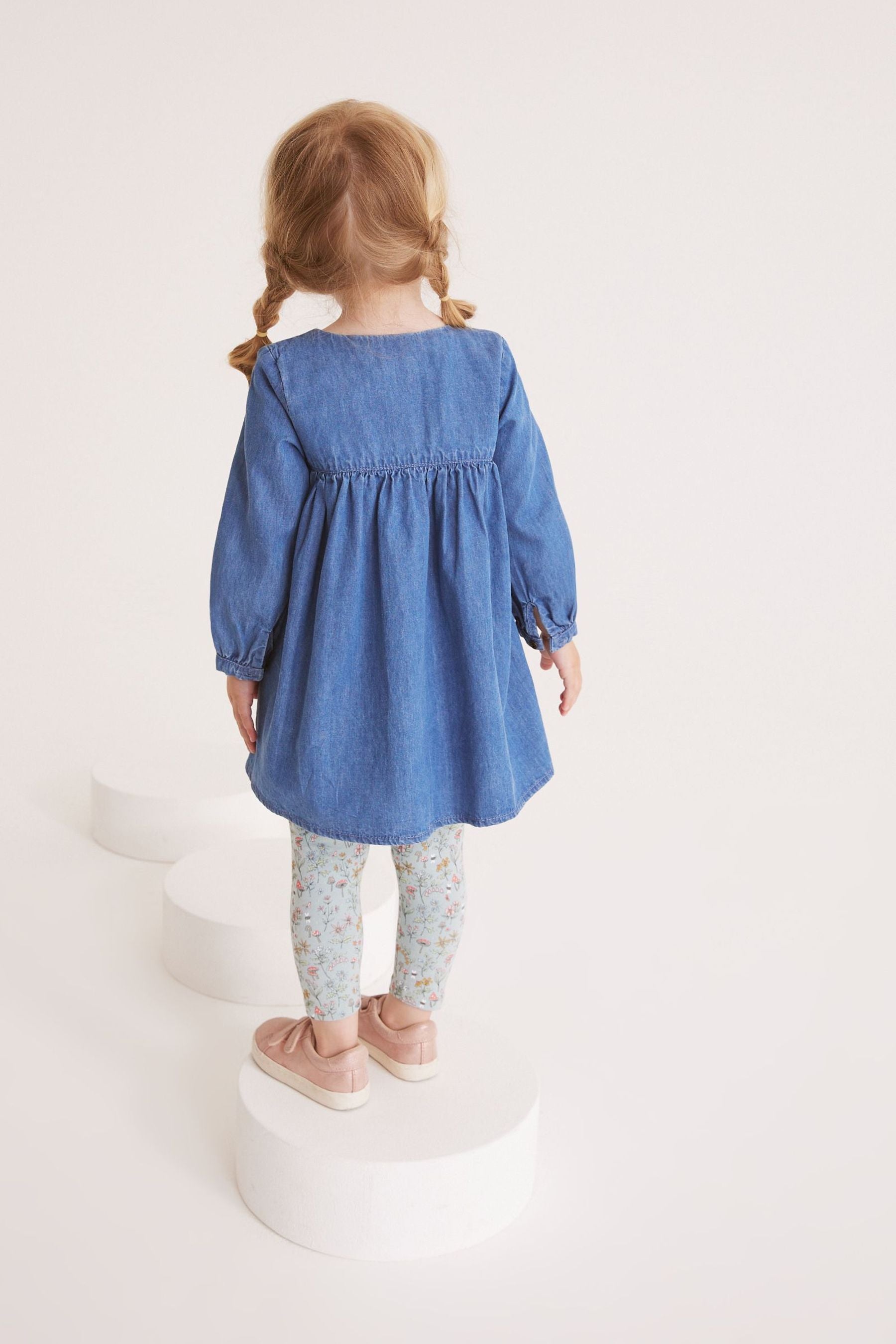 Blue Denim Embroidered Dress And Leggings Set (3mths-7yrs)