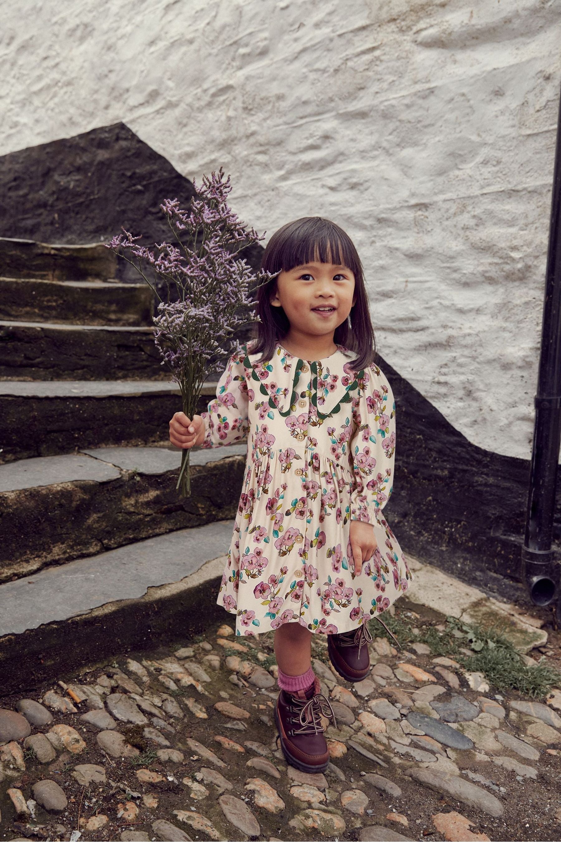 Pink Floral Printed Collar Dress (3mths-8yrs)