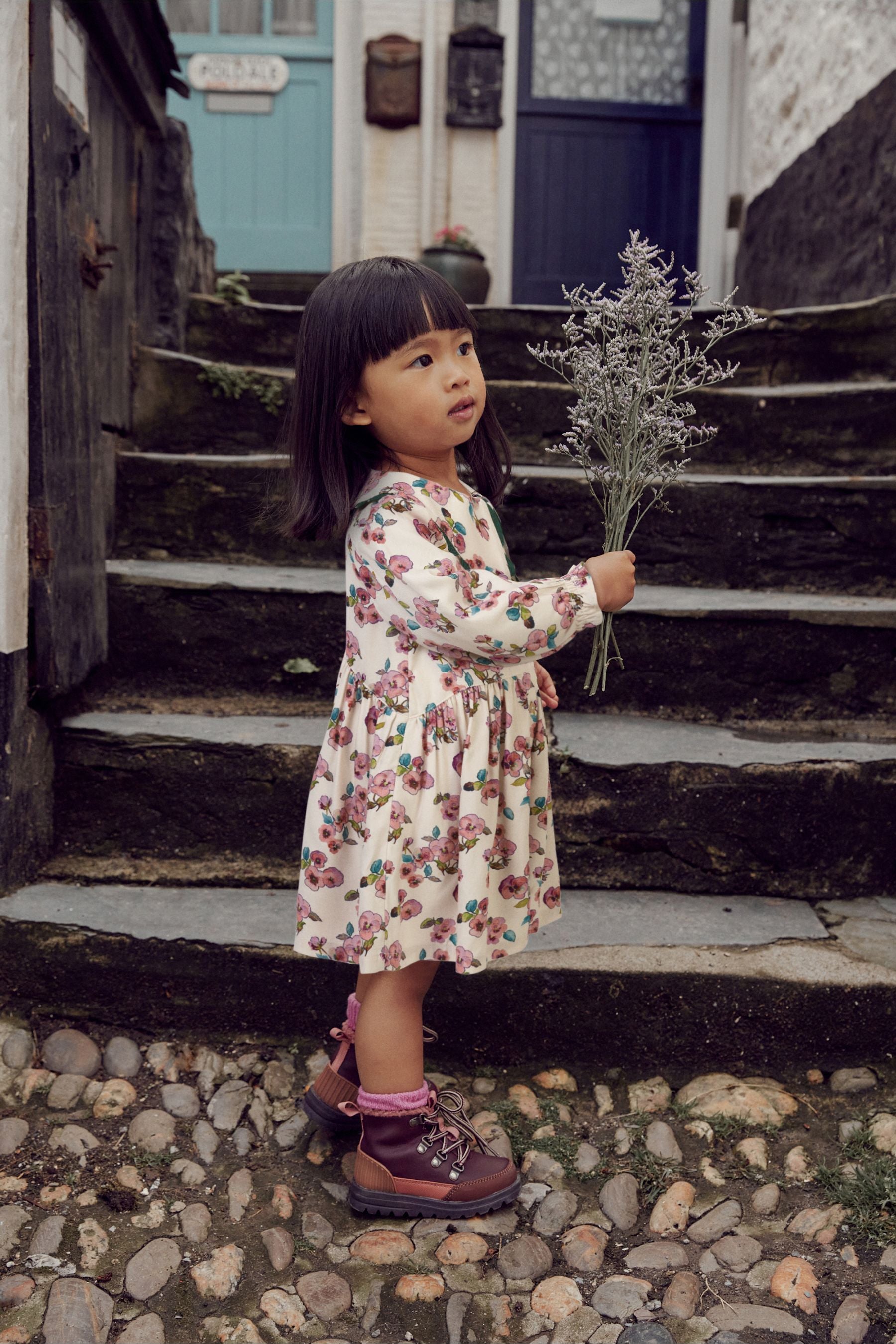 Pink Floral Printed Collar Dress (3mths-8yrs)