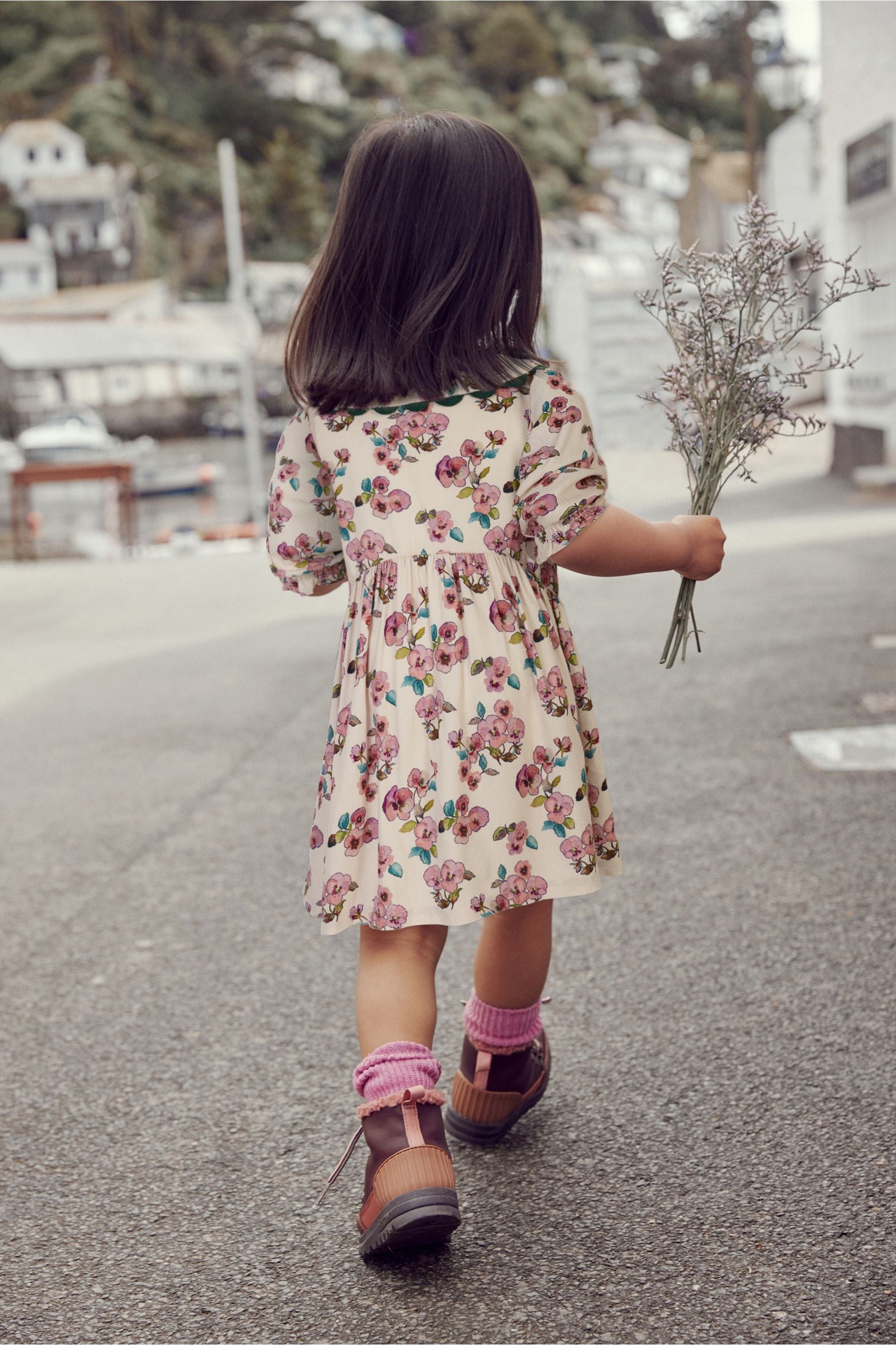 Pink Floral Printed Collar Dress (3mths-8yrs)