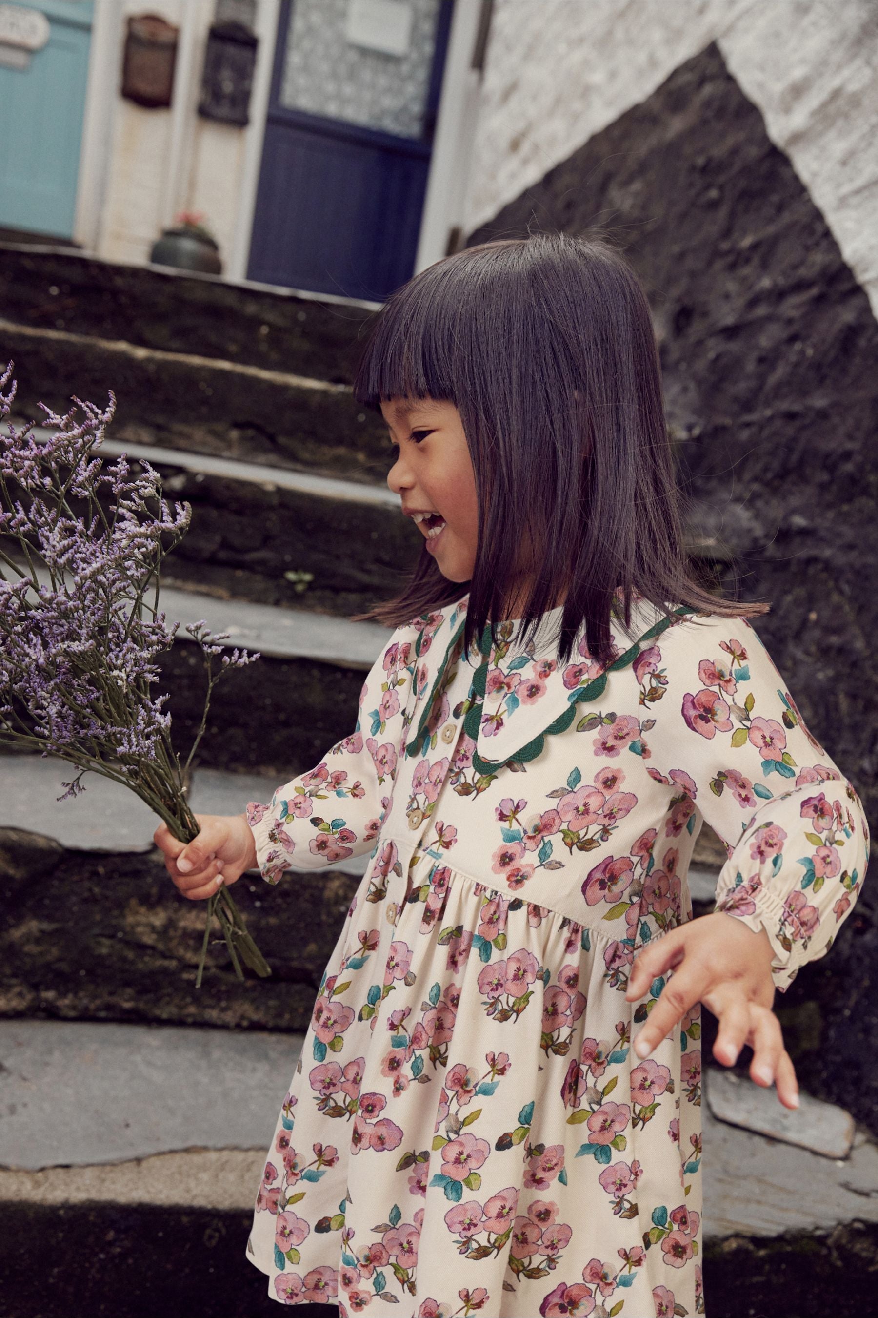 Pink Floral Printed Collar Dress (3mths-8yrs)