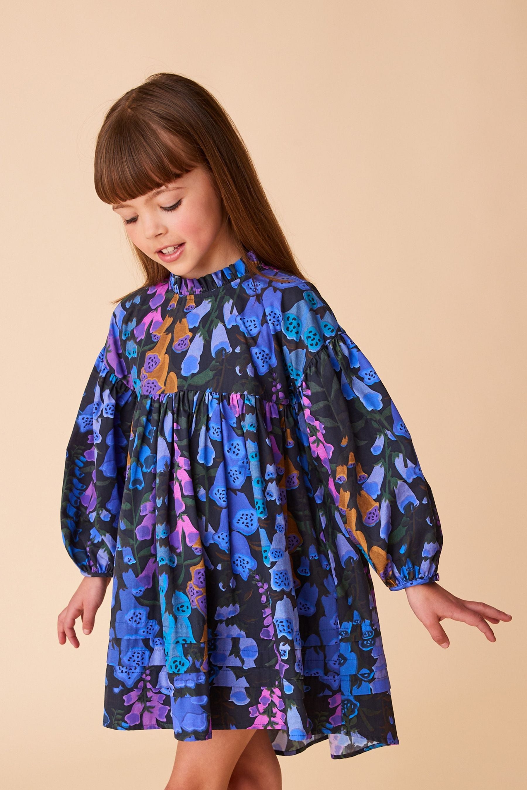 Purple Foxglove Printed Dress (3-16yrs)