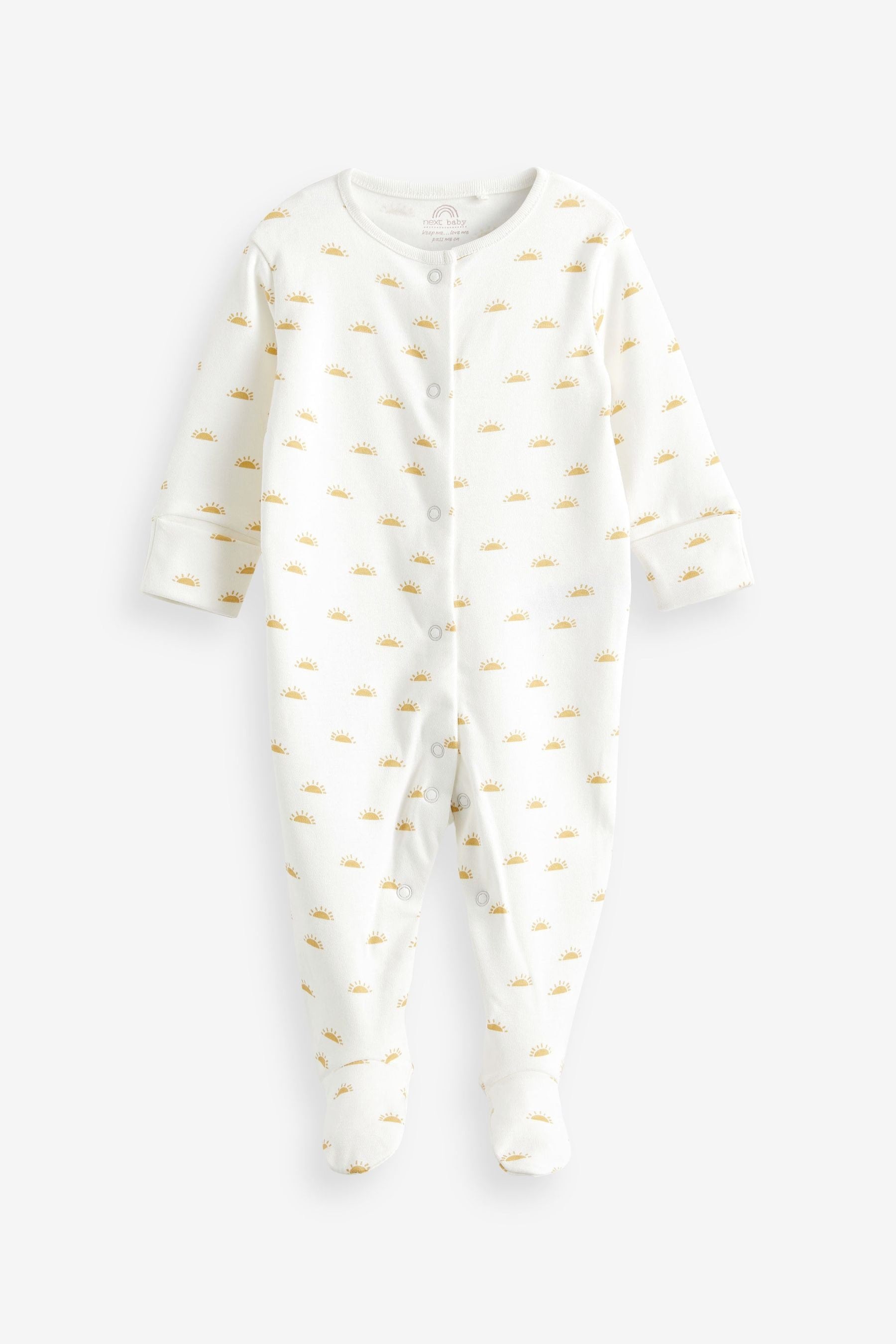 Cream Printed 4 Piece Baby Sleepsuit Bodysuit Hat And Bib Set (0-9mths)