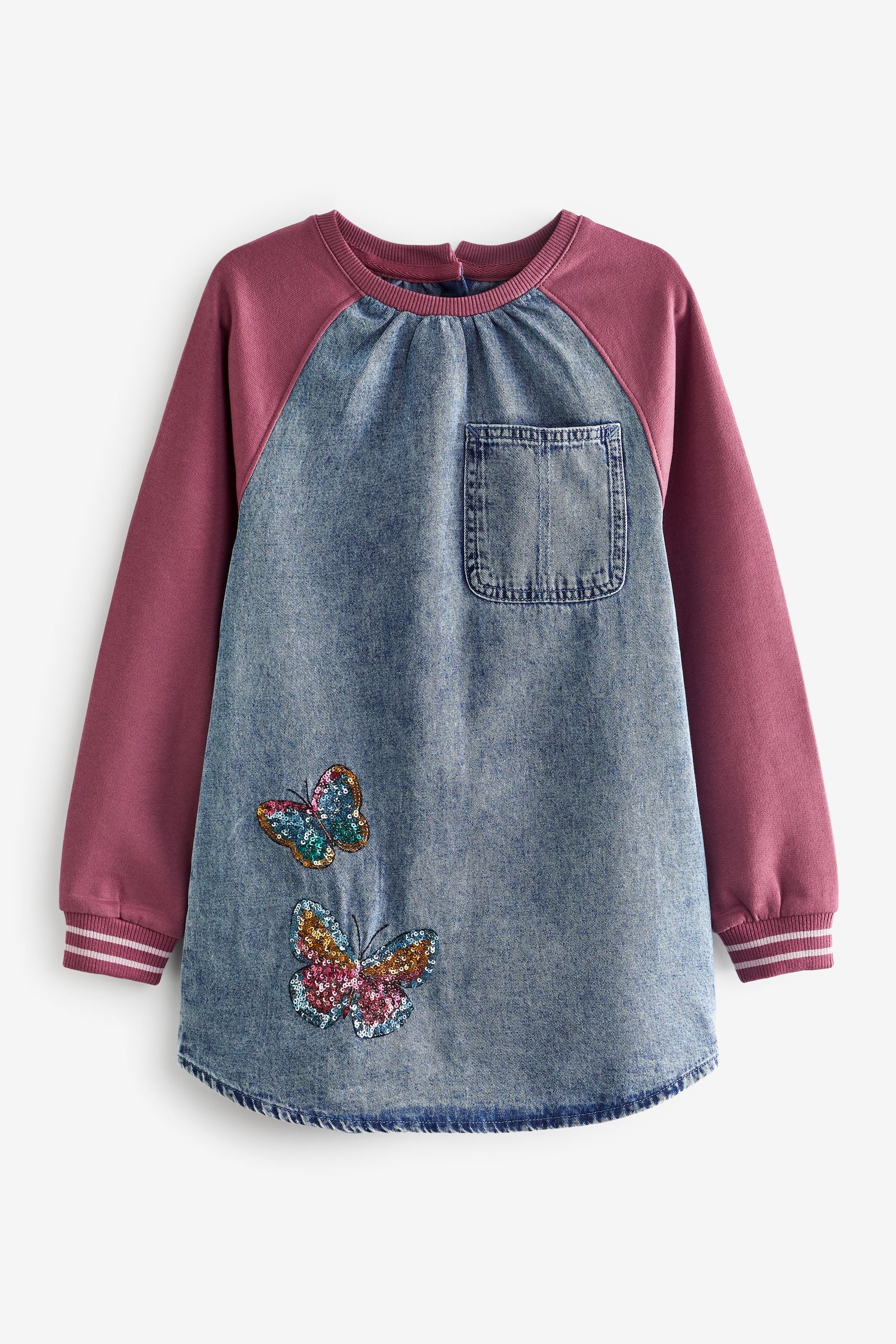 Pink Sequin Butterfly Denim Raglan Dress (3-16yrs)