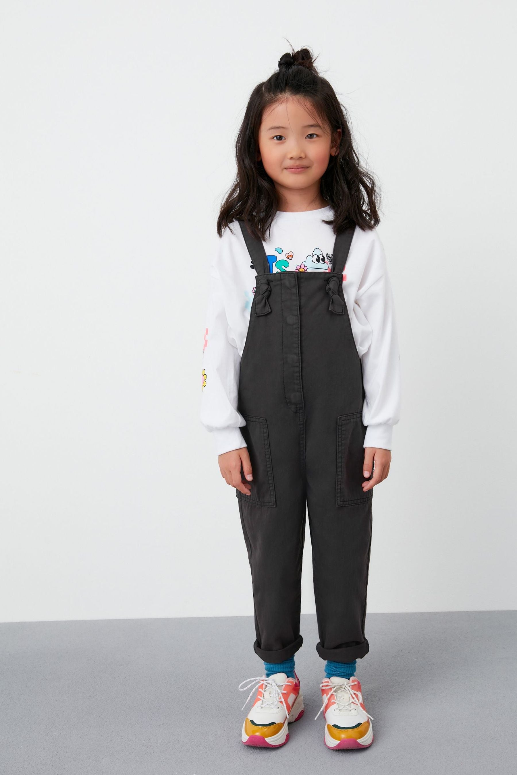 Washed Black Relaxed Dungarees (3-16yrs)