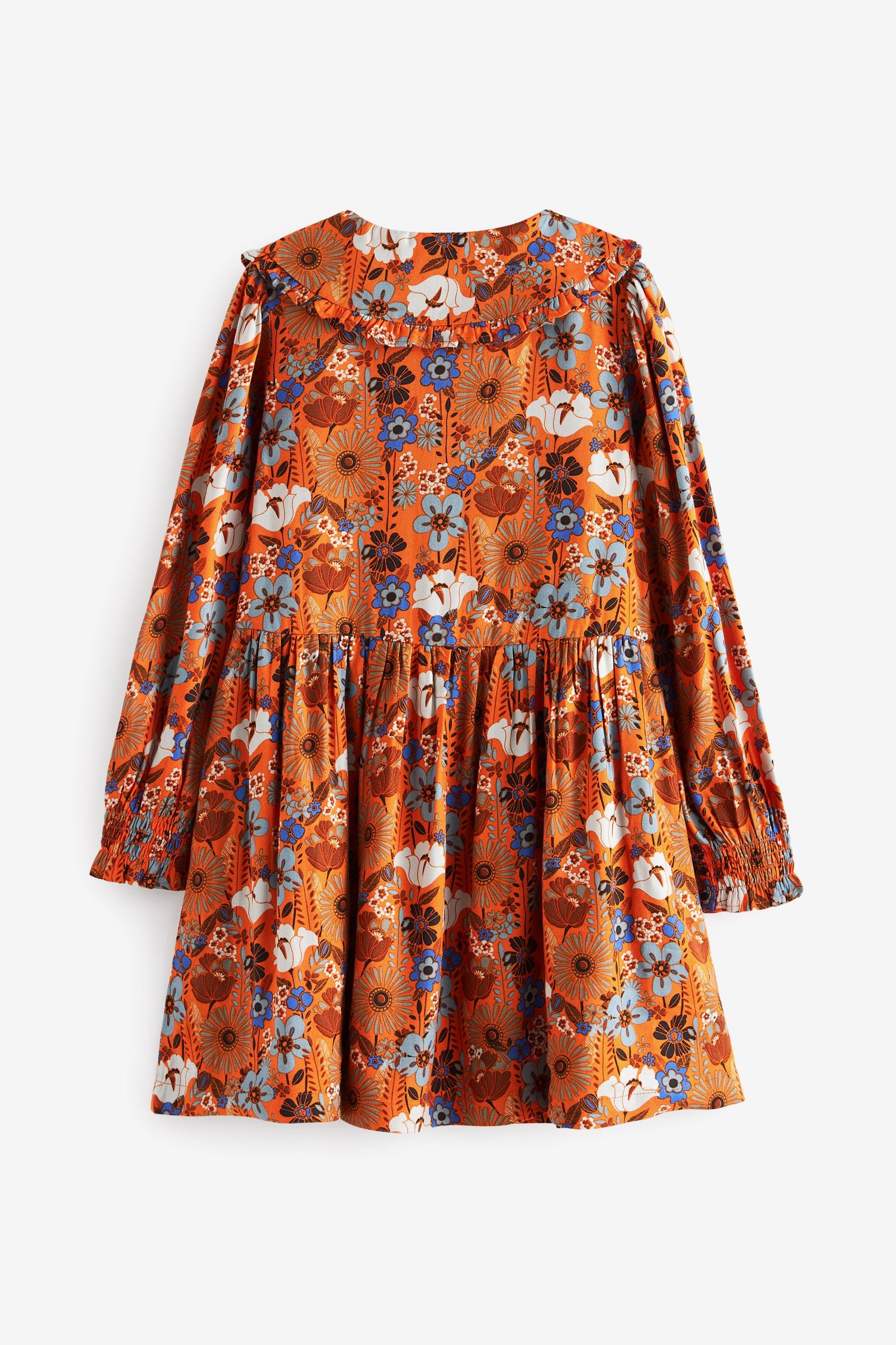 Orange Floral Printed Collar Dress (3-16yrs)