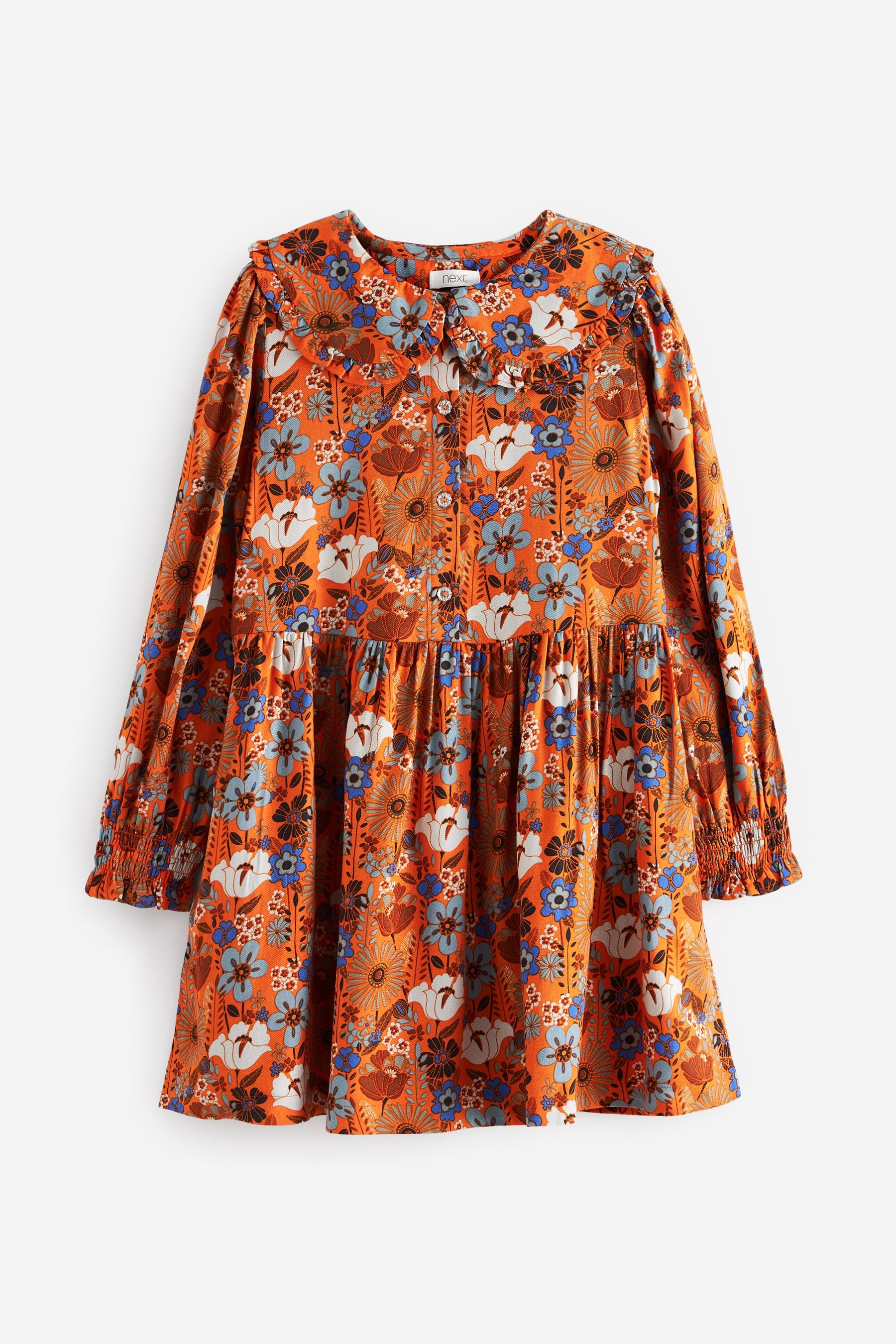 Orange Floral Printed Collar Dress (3-16yrs)