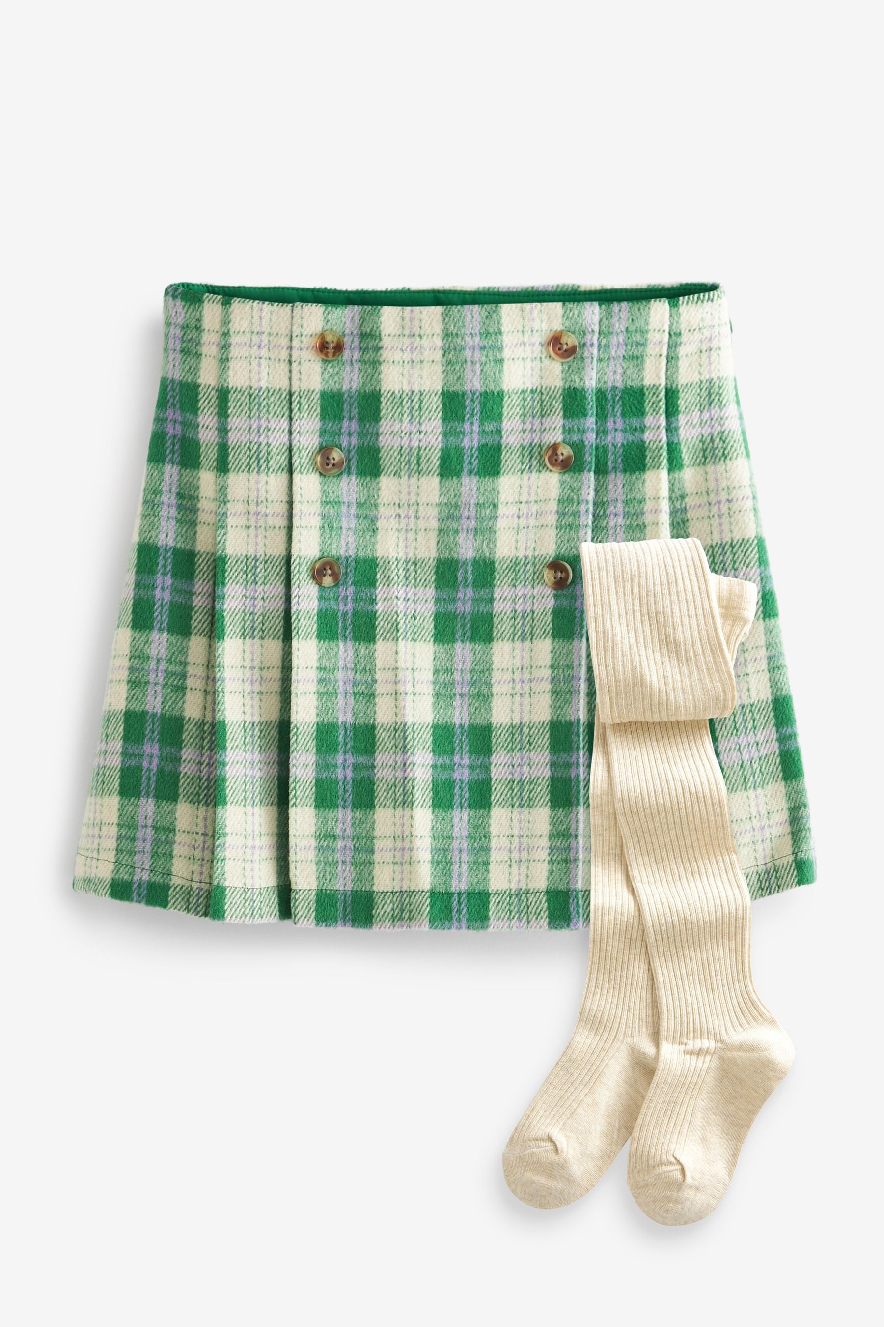 Green Check Skirt And Tights Set (3-16yrs)