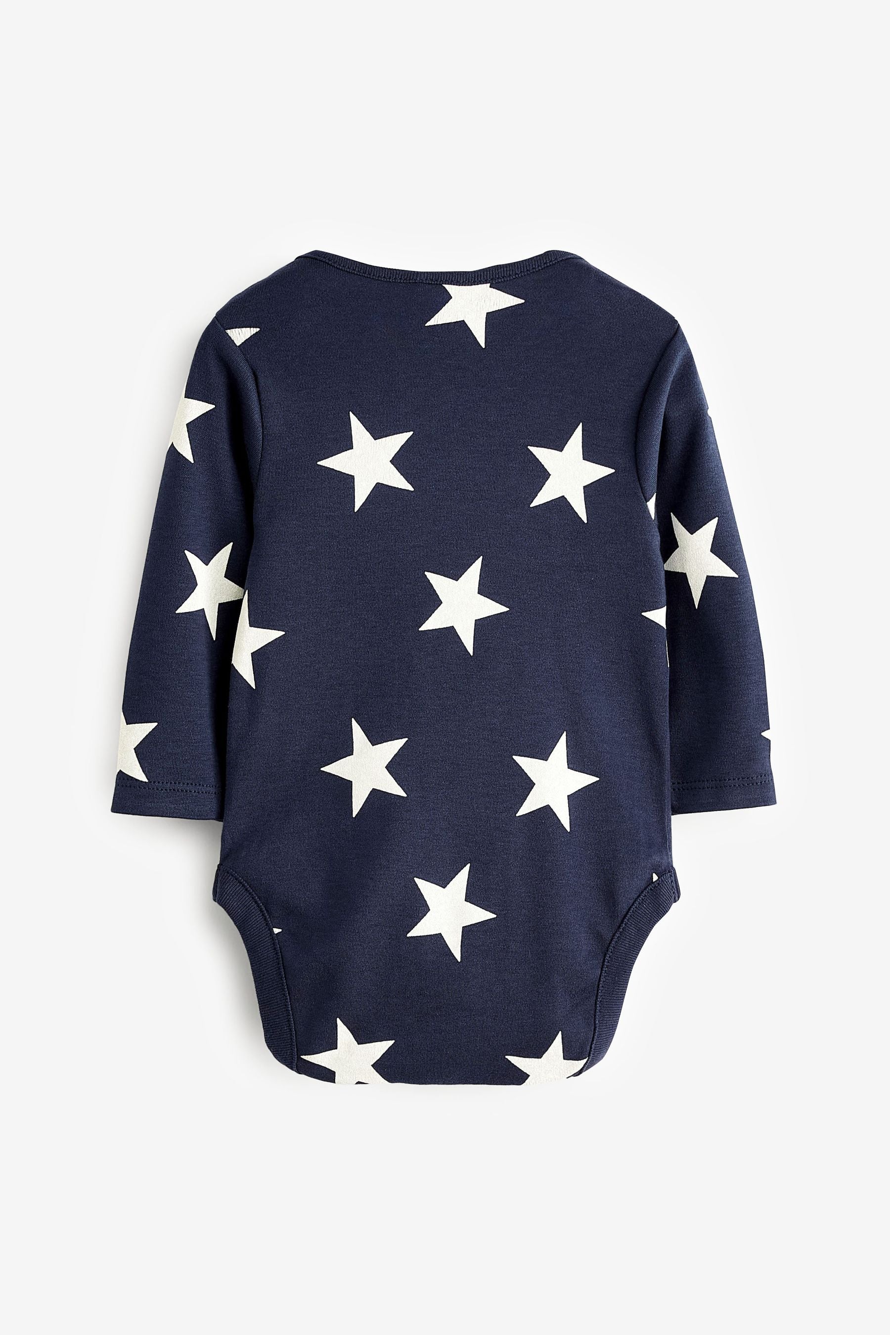 Navy Blue Star 3 Pack Long Sleeve Baby Bodysuits