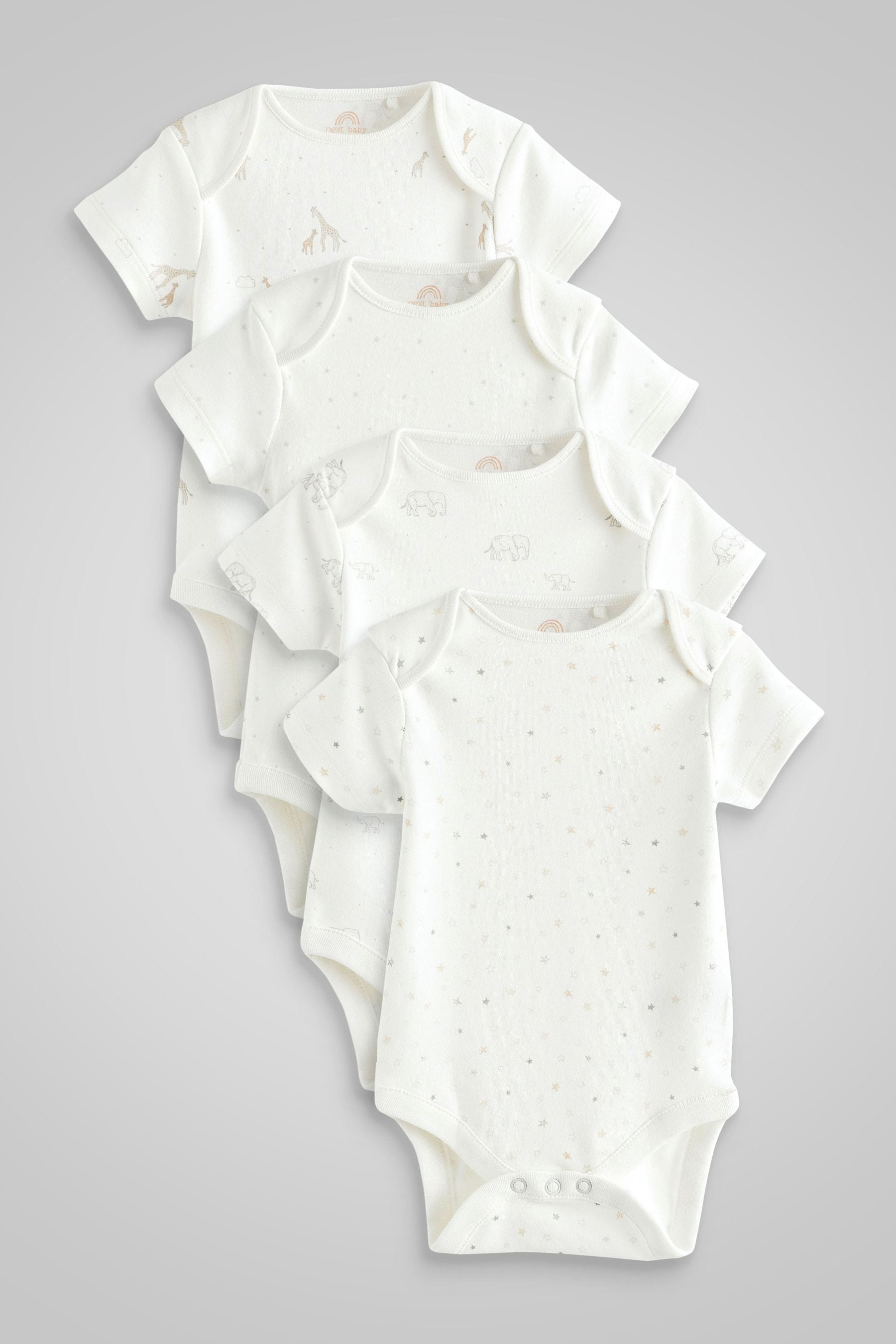 Delicate White Animal 4 Pack Baby Printed Short Sleeve Bodysuits