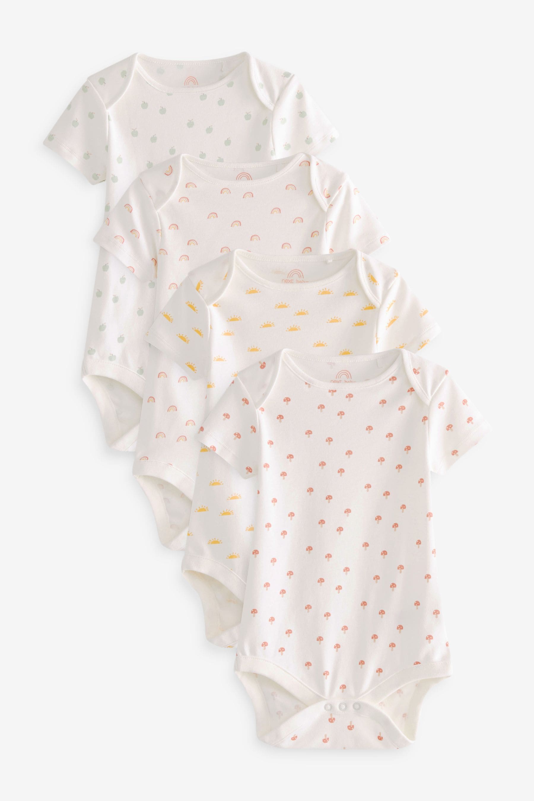 Cream 4 Pack Baby Printed Short Sleeve Bodysuits