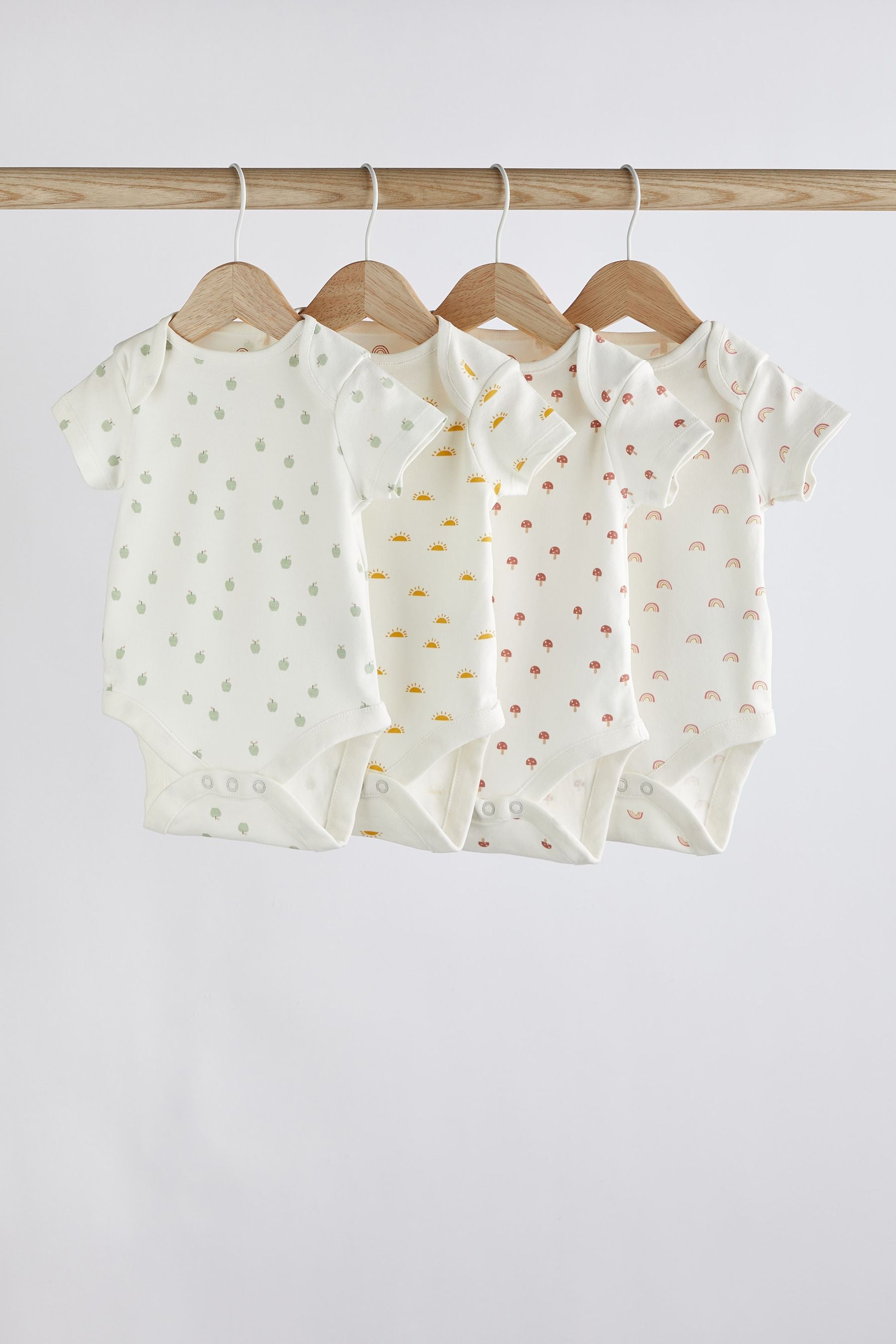 Cream 4 Pack Baby Printed Short Sleeve Bodysuits