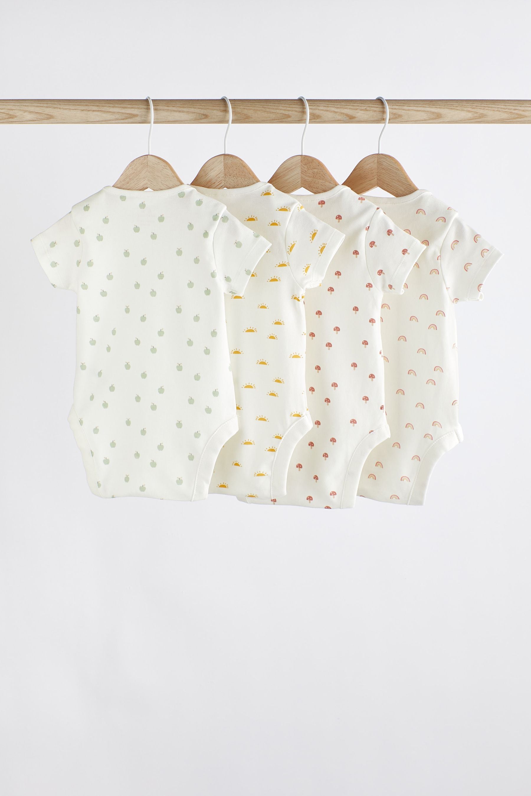 Cream 4 Pack Baby Printed Short Sleeve Bodysuits