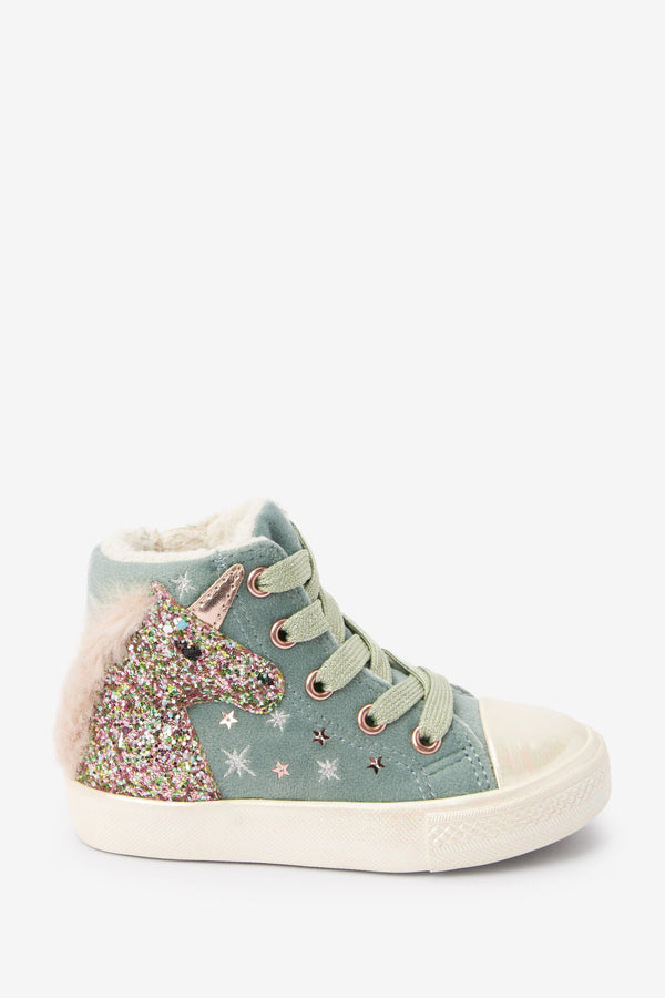 Blue Glitter Unicorn Lace-Up High Top Shoes