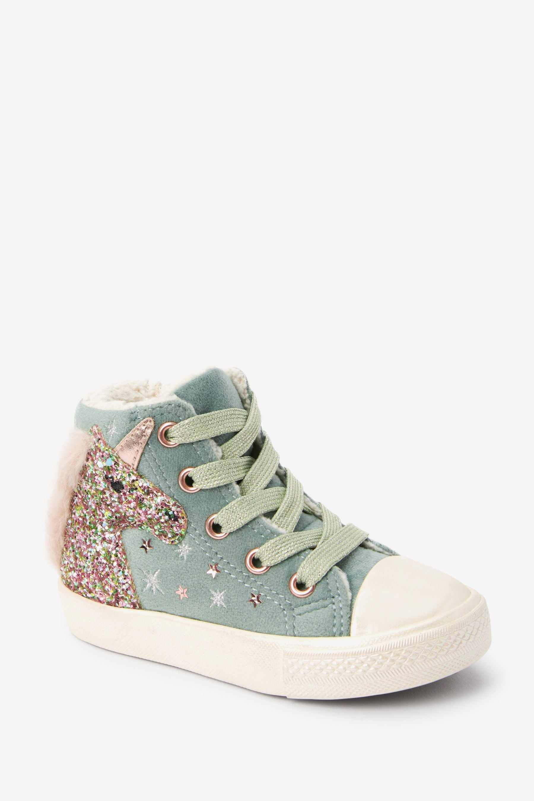 Blue Glitter Unicorn Lace-Up High Top Shoes