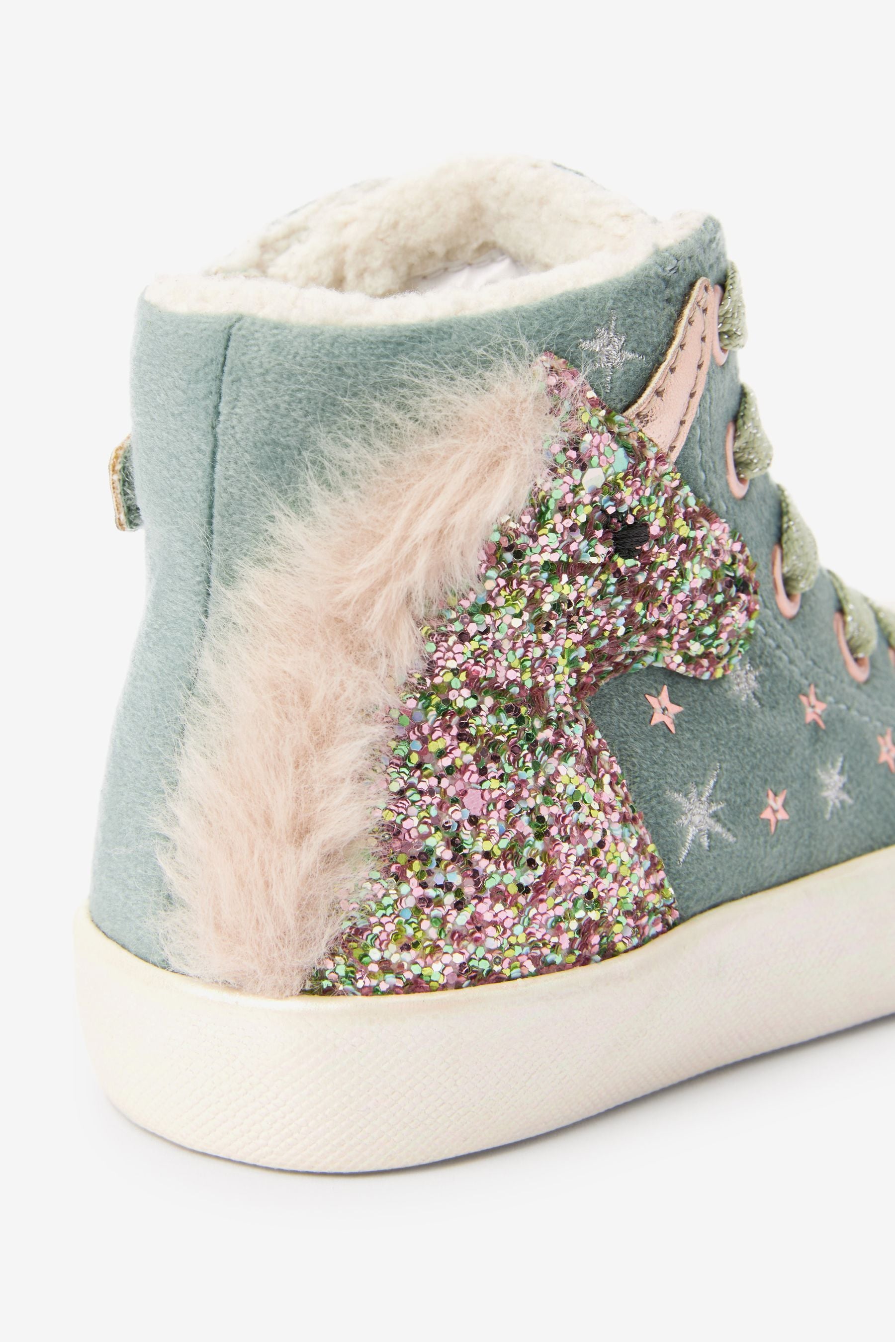 Blue Glitter Unicorn Lace-Up High Top Shoes