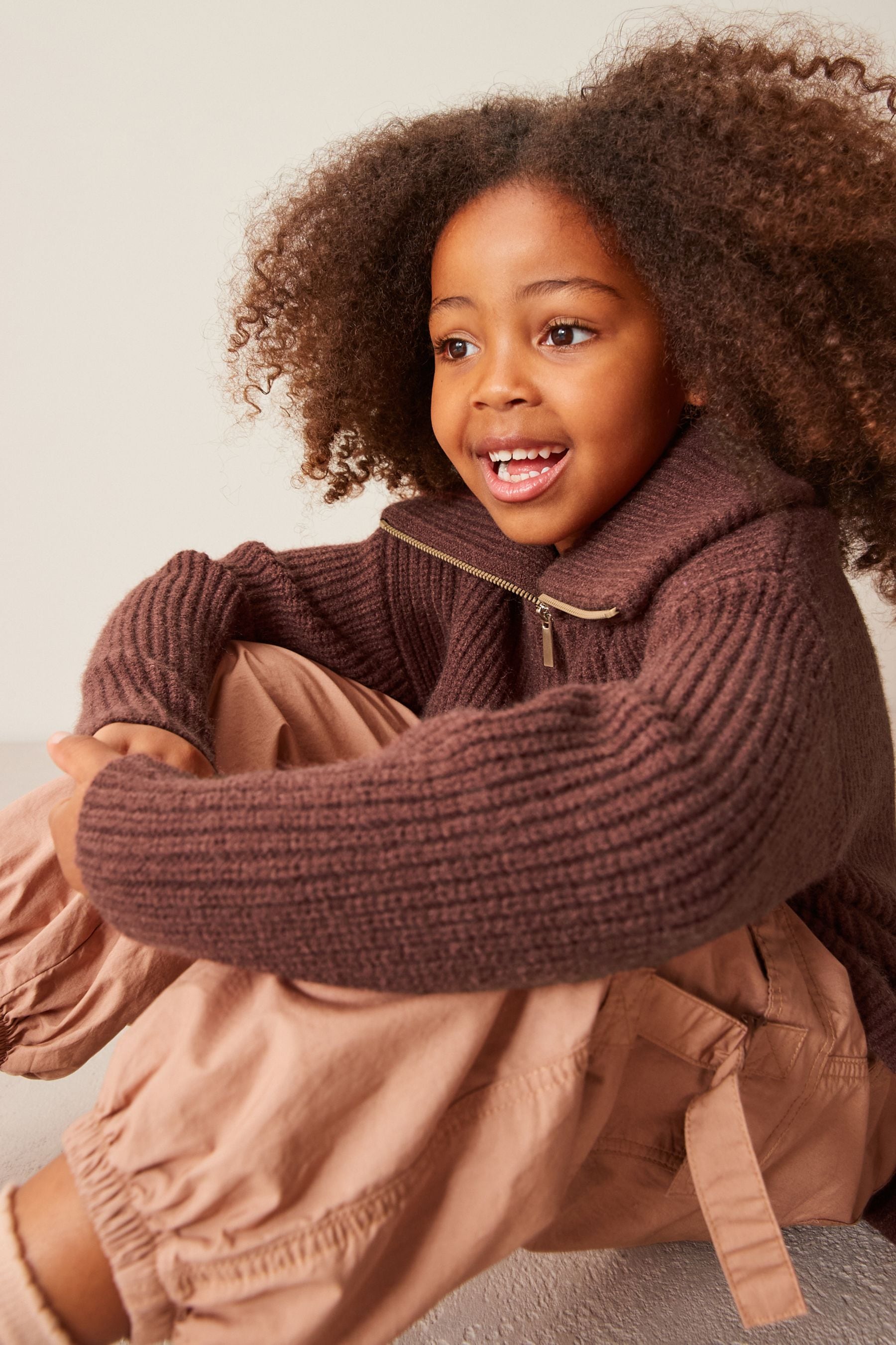 Chocolate Brown Half Zip Boxy Jumper (3-16yrs)