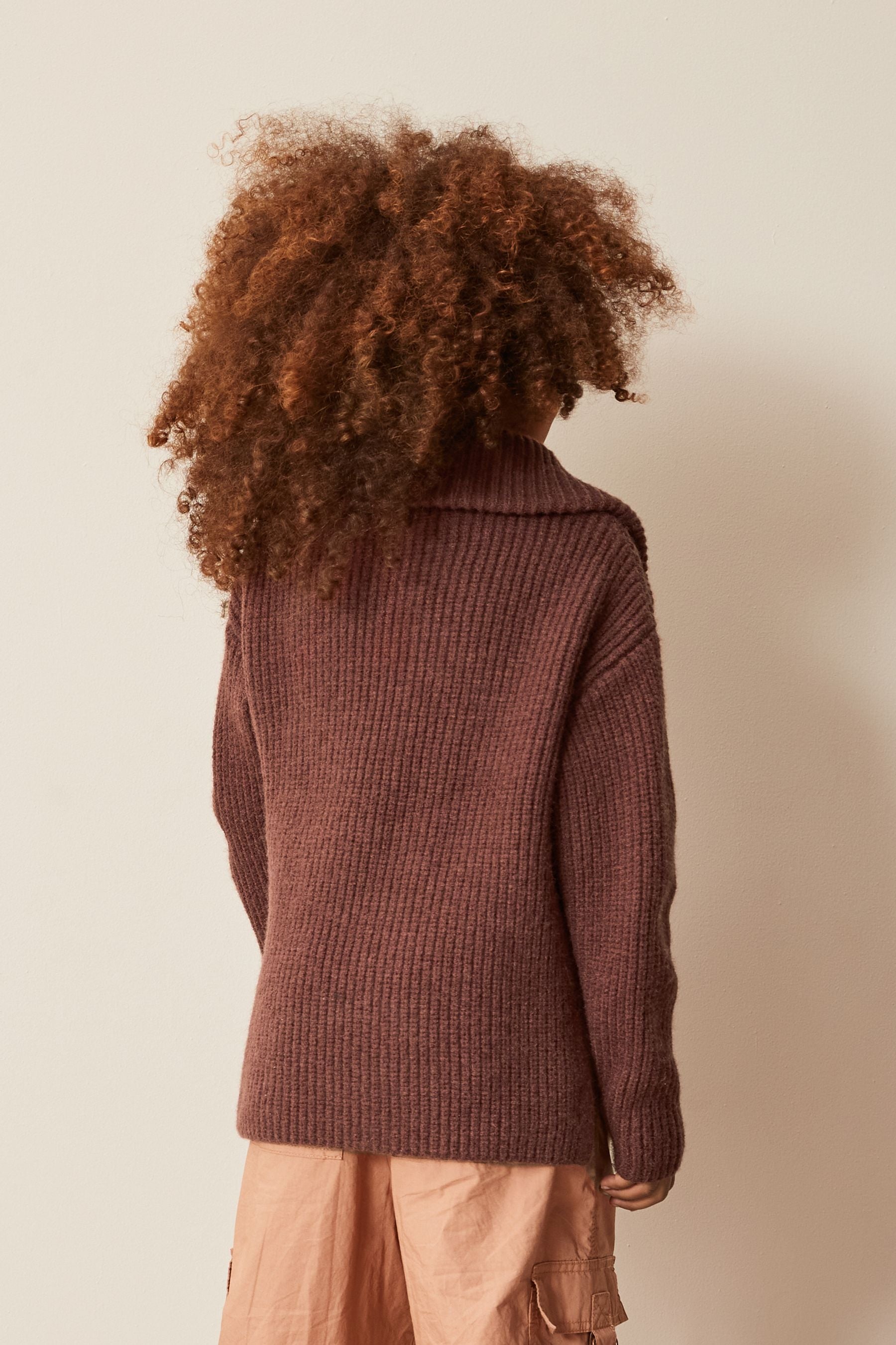 Chocolate Brown Half Zip Boxy Jumper (3-16yrs)