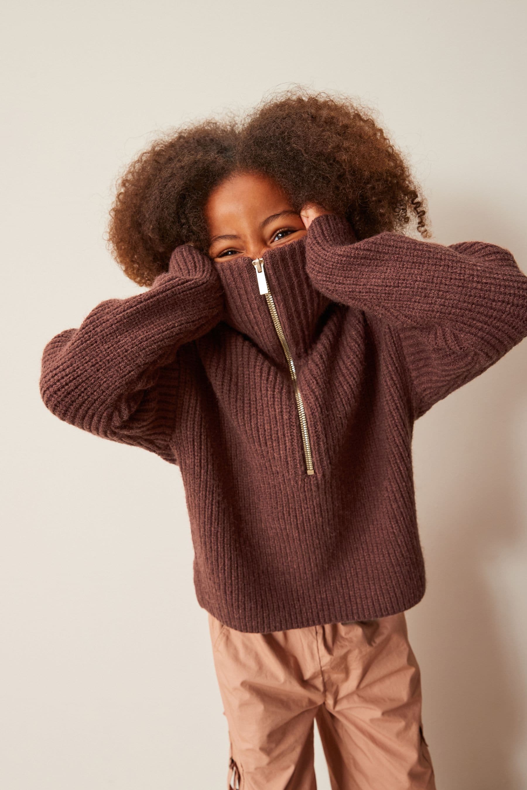 Chocolate Brown Half Zip Boxy Jumper (3-16yrs)