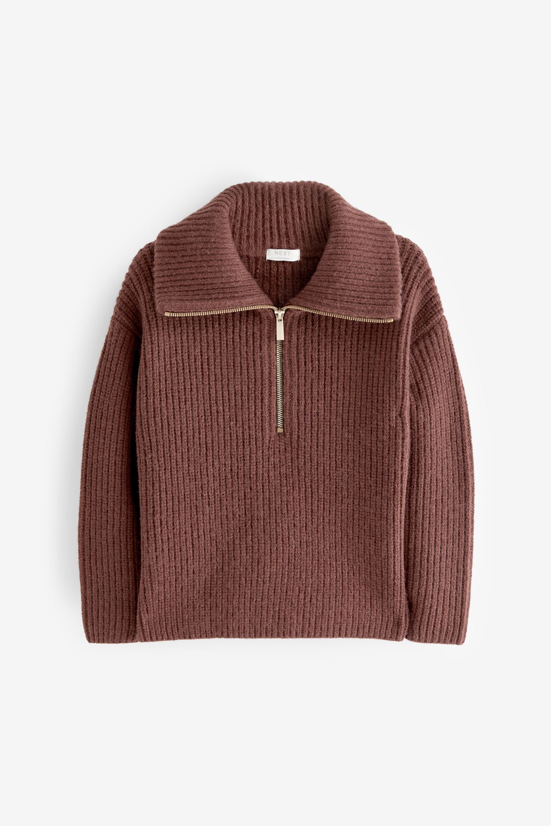 Chocolate Brown Half Zip Boxy Jumper (3-16yrs)