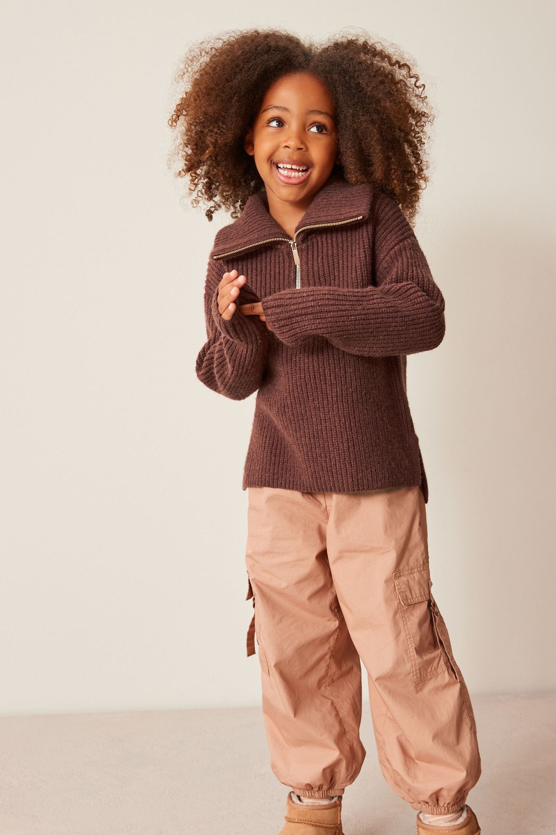 Chocolate Brown Half Zip Boxy Jumper (3-16yrs)