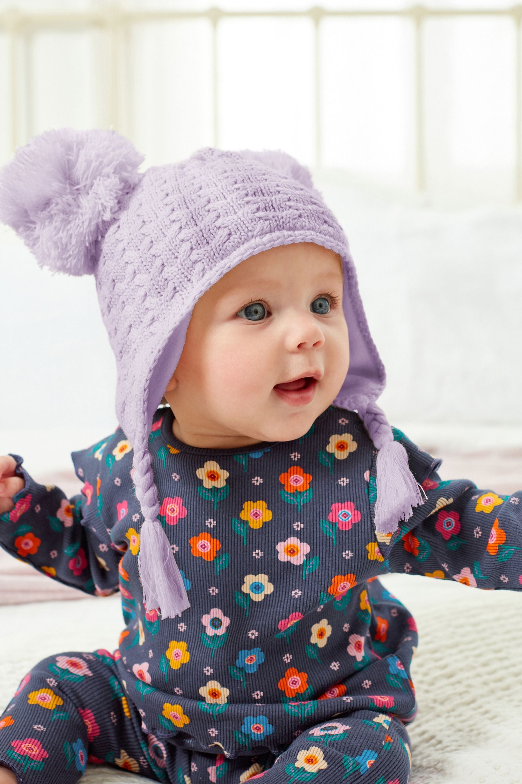 Lilac Purple Double Pom Baby Trapper Hat (0mths-2yrs)