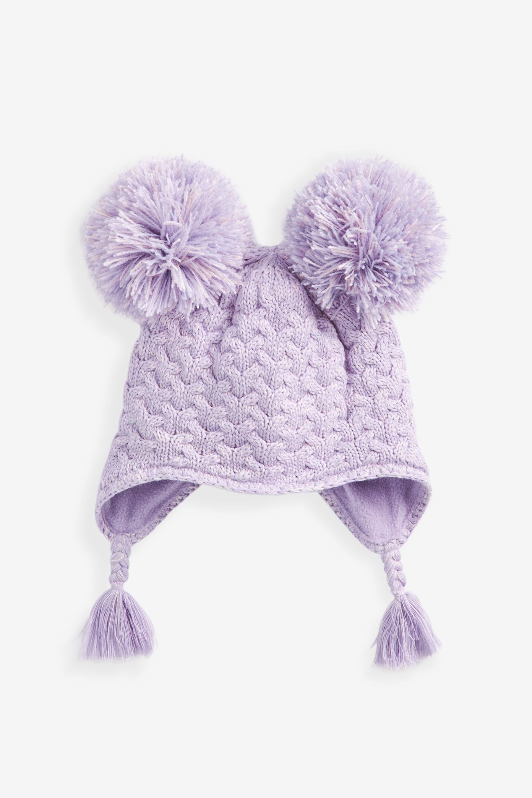 Lilac Purple Double Pom Baby Trapper Hat (0mths-2yrs)