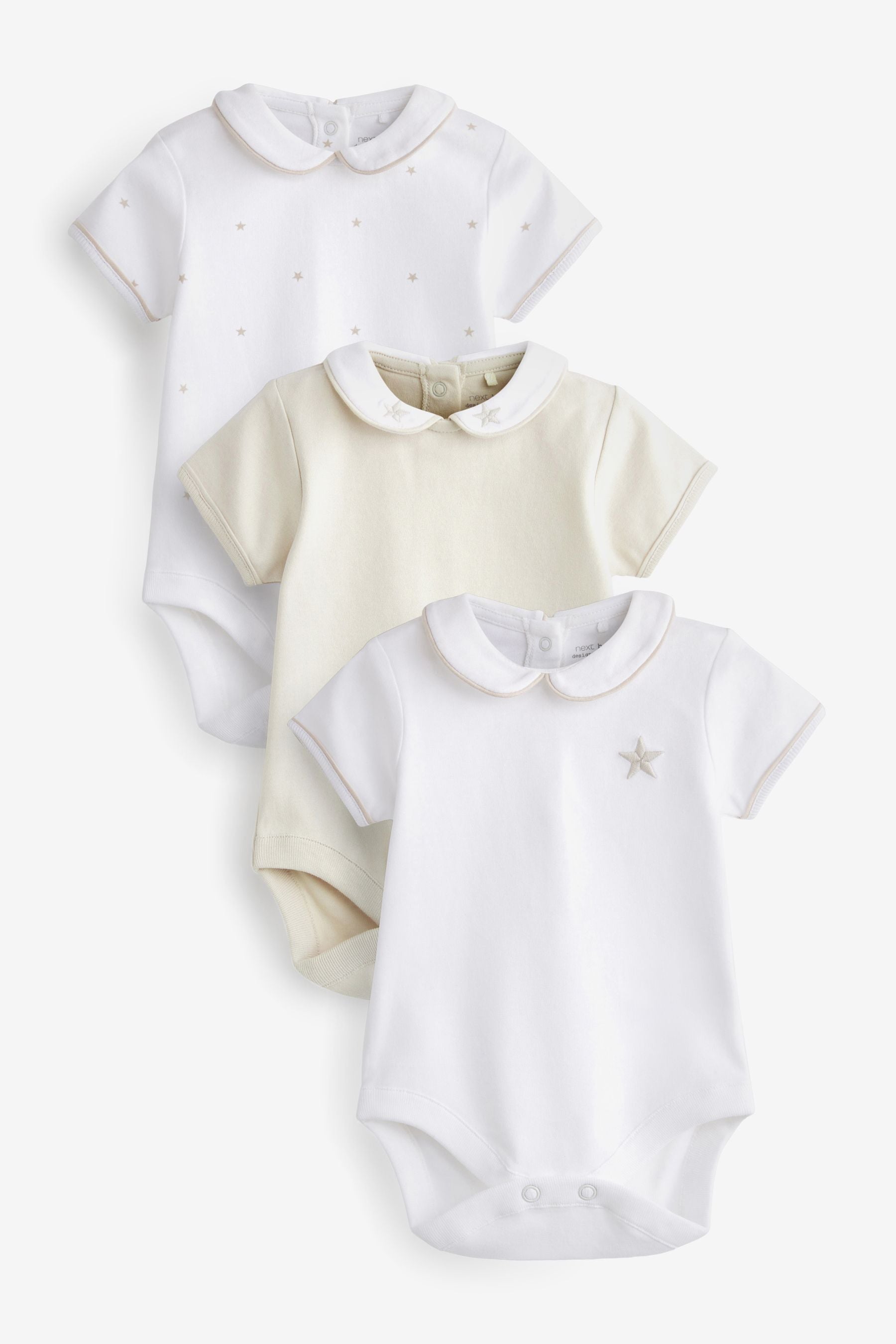 White Baby Collared Short Sleeve Bodysuits 3 Pack