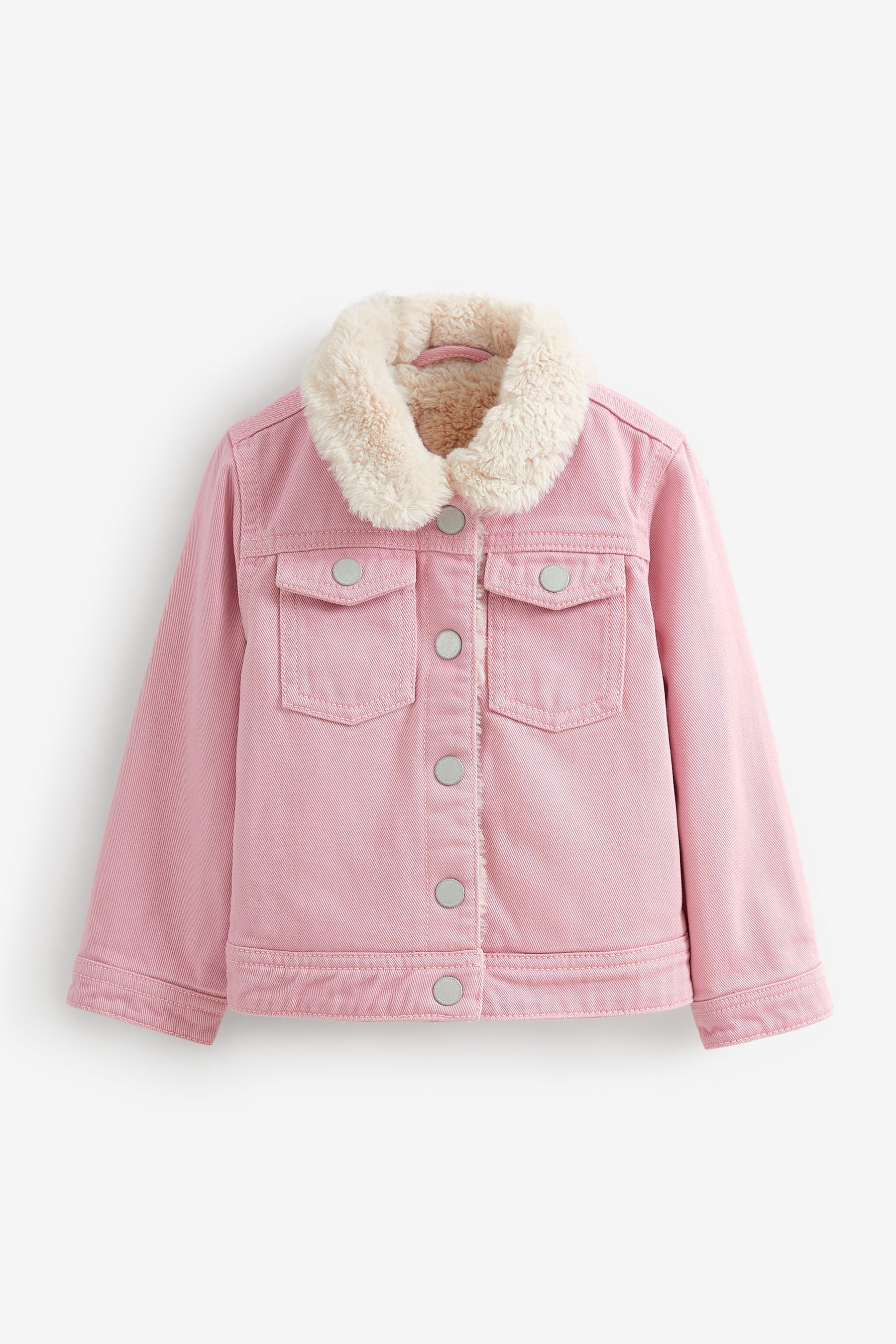 Pink Faux Fur Collar Lined Denim Jacket (12mths-7yrs)