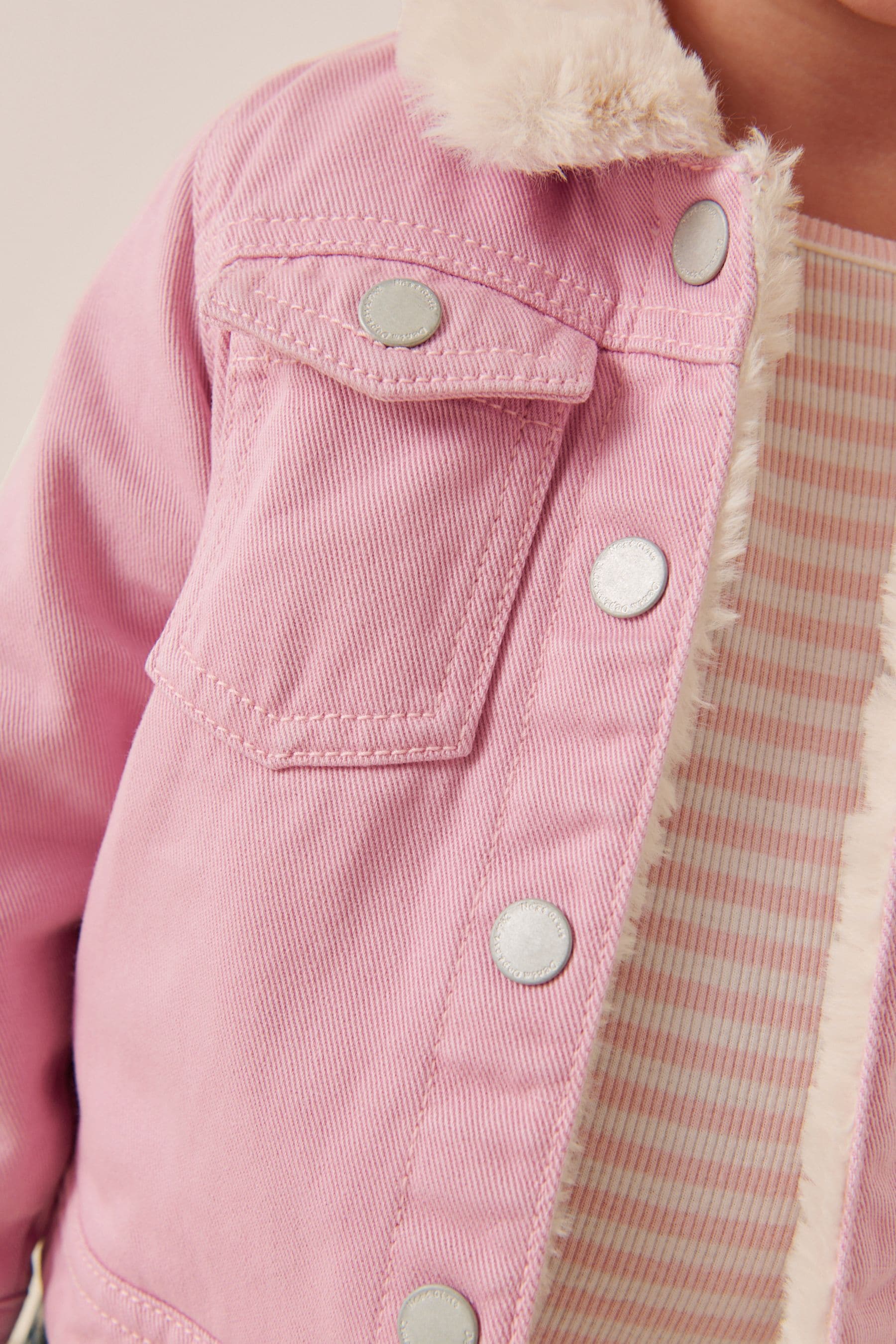 Pink Faux Fur Collar Lined Denim Jacket (12mths-7yrs)