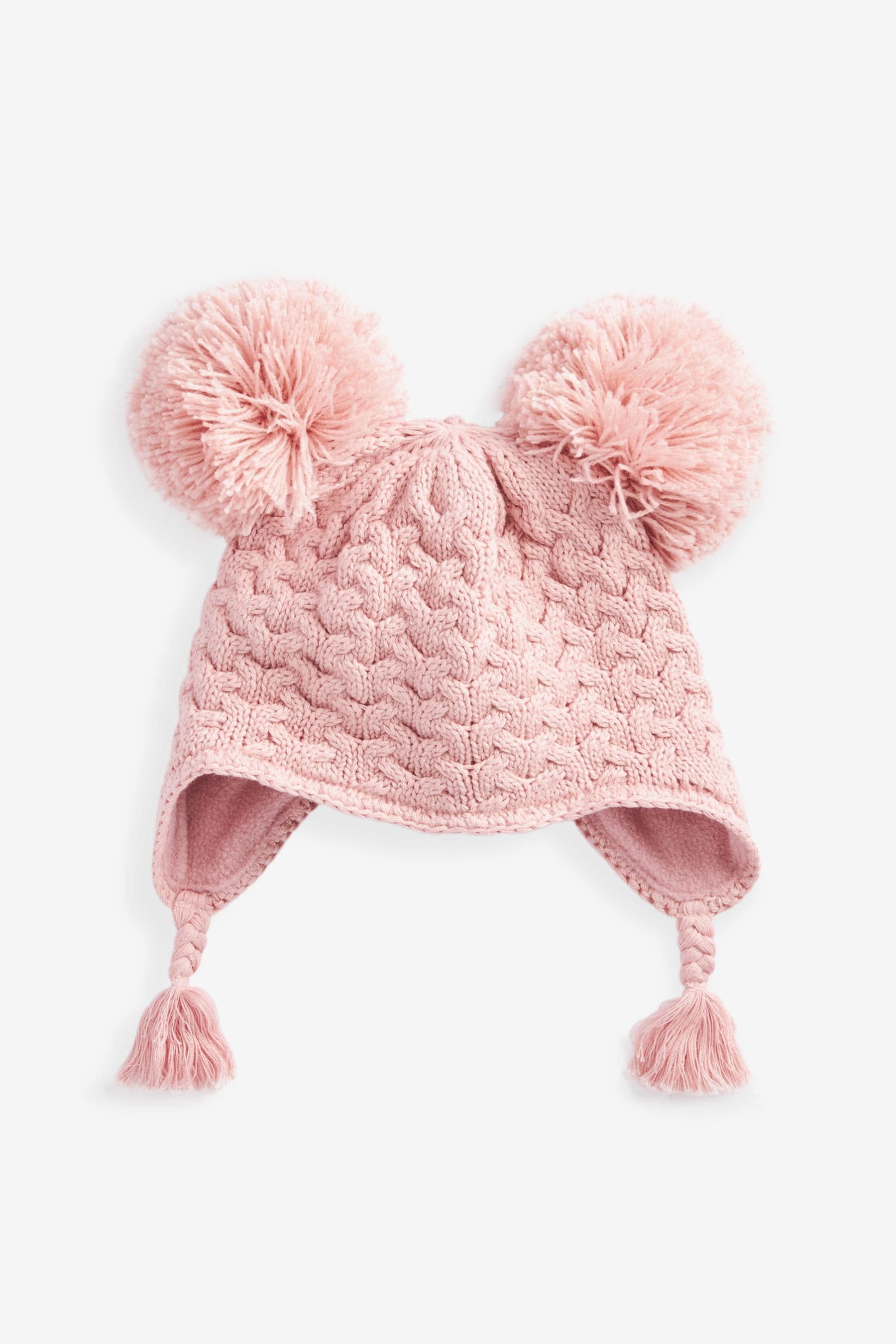 Pink Double Pom Baby Trapper Hat (0mths-2yrs)