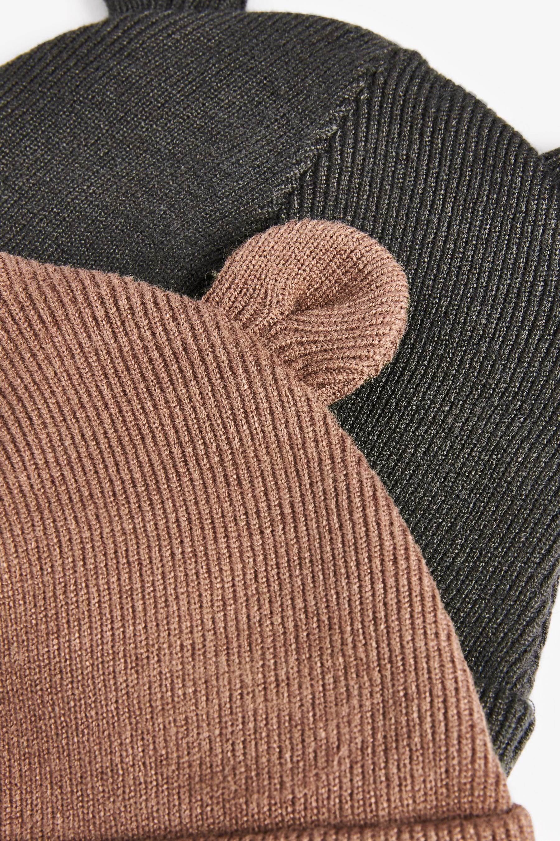 Chocolate Brown and Charcoal Grey 2 Pack Baby Knitted Beanie Hats (0mths-2yrs)