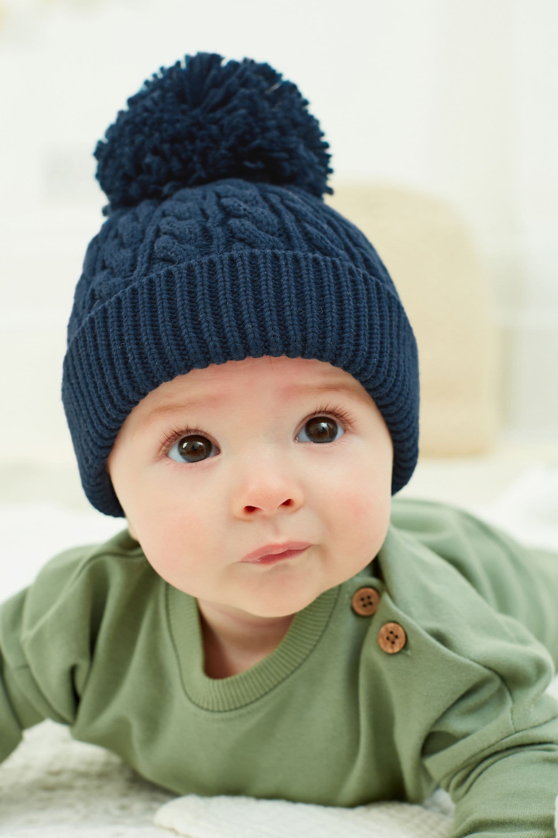 Navy Blue Baby Knitted Pom Hat (0mths-2yrs)