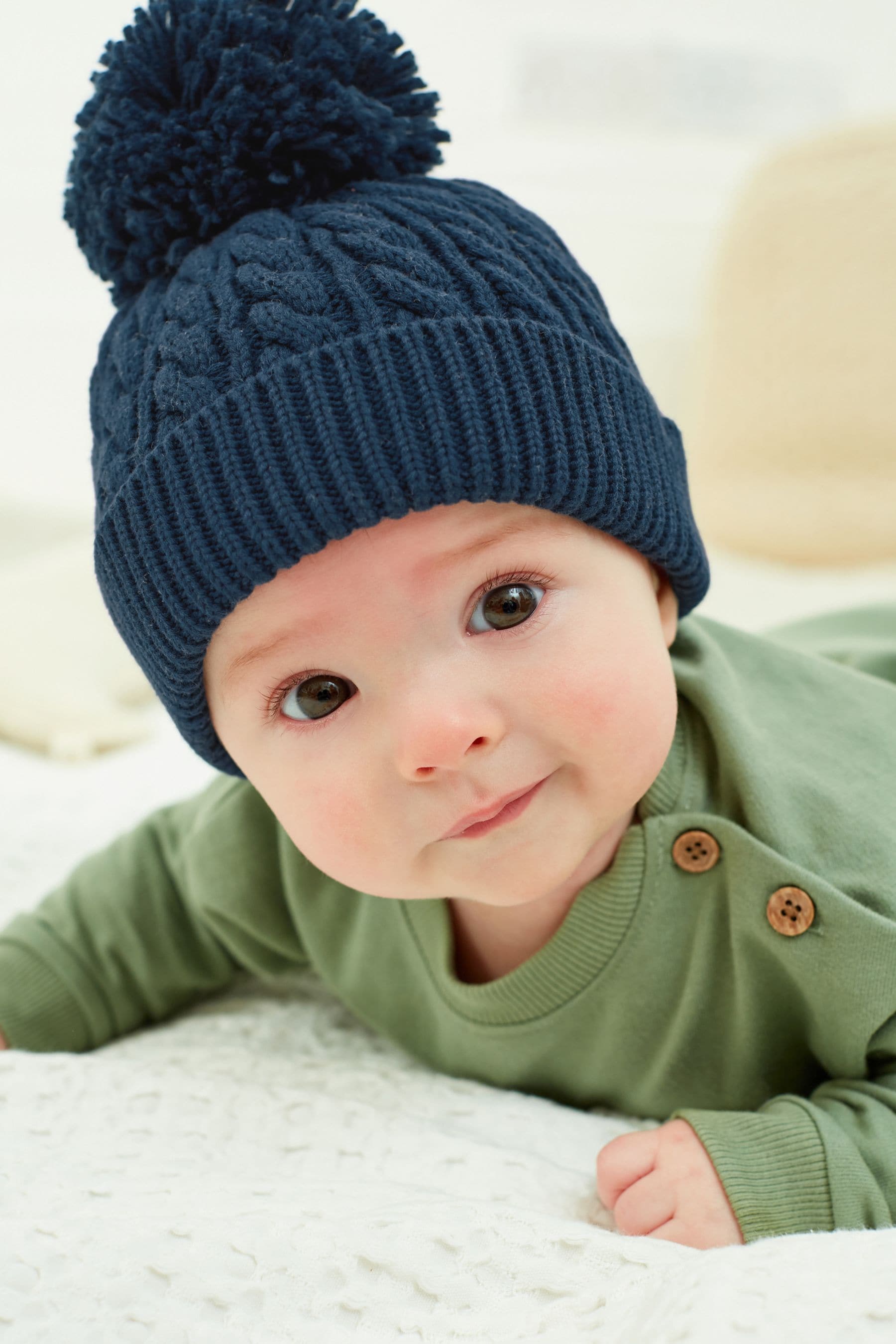 Navy Blue Baby Knitted Pom Hat (0mths-2yrs)