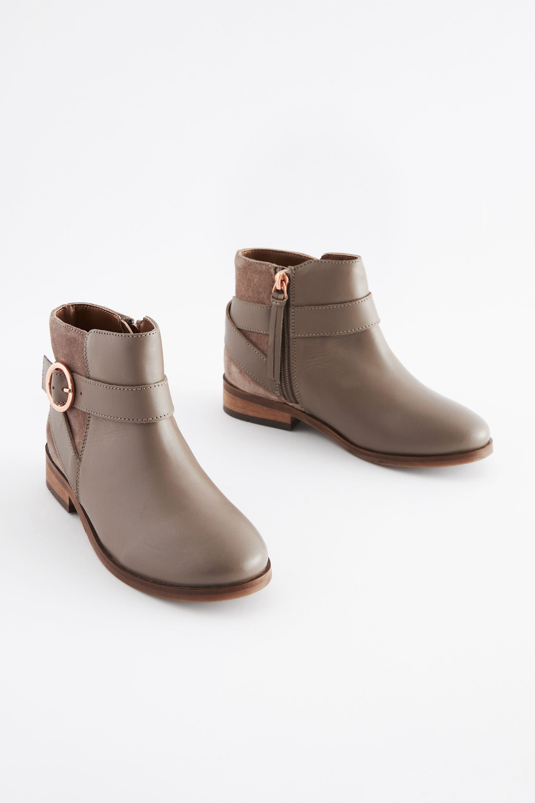 Neutral Brown Leather Ankle Boots