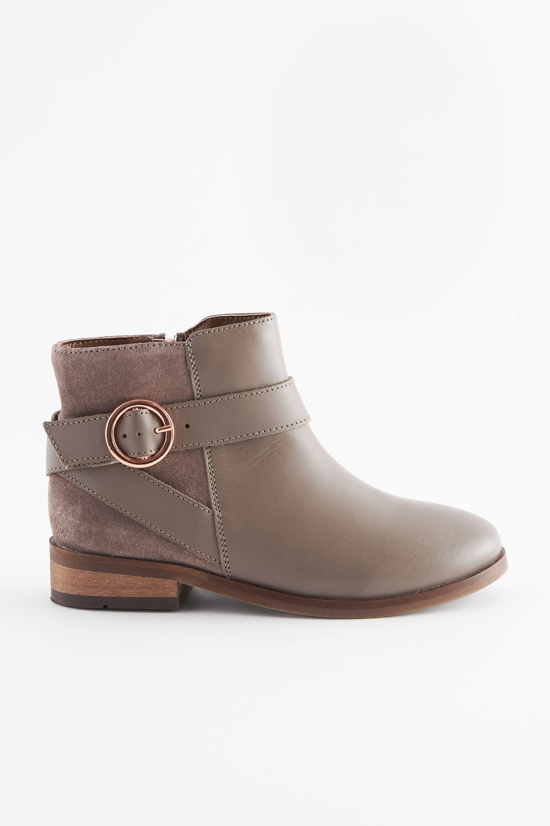 Neutral Brown Leather Ankle Boots