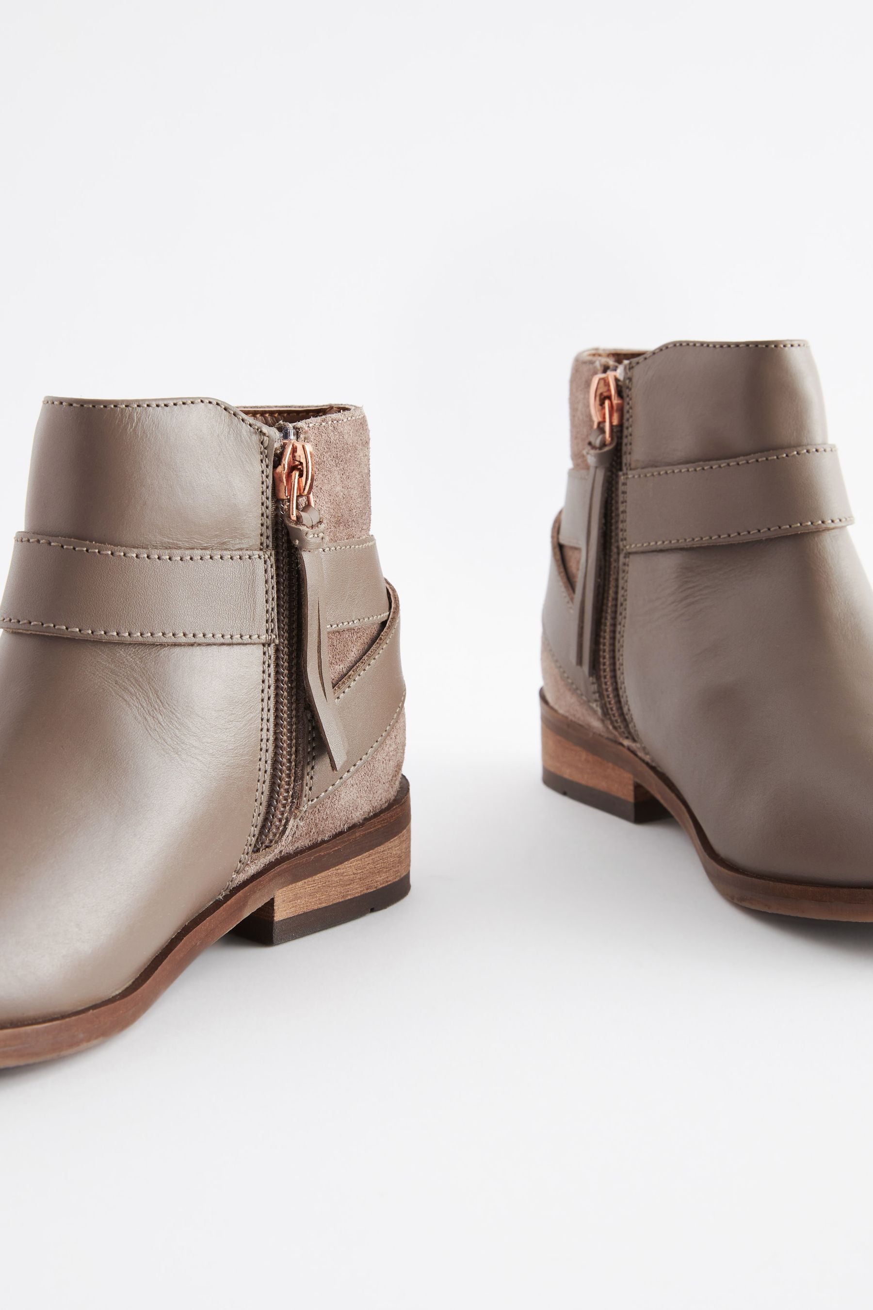 Neutral Brown Leather Ankle Boots