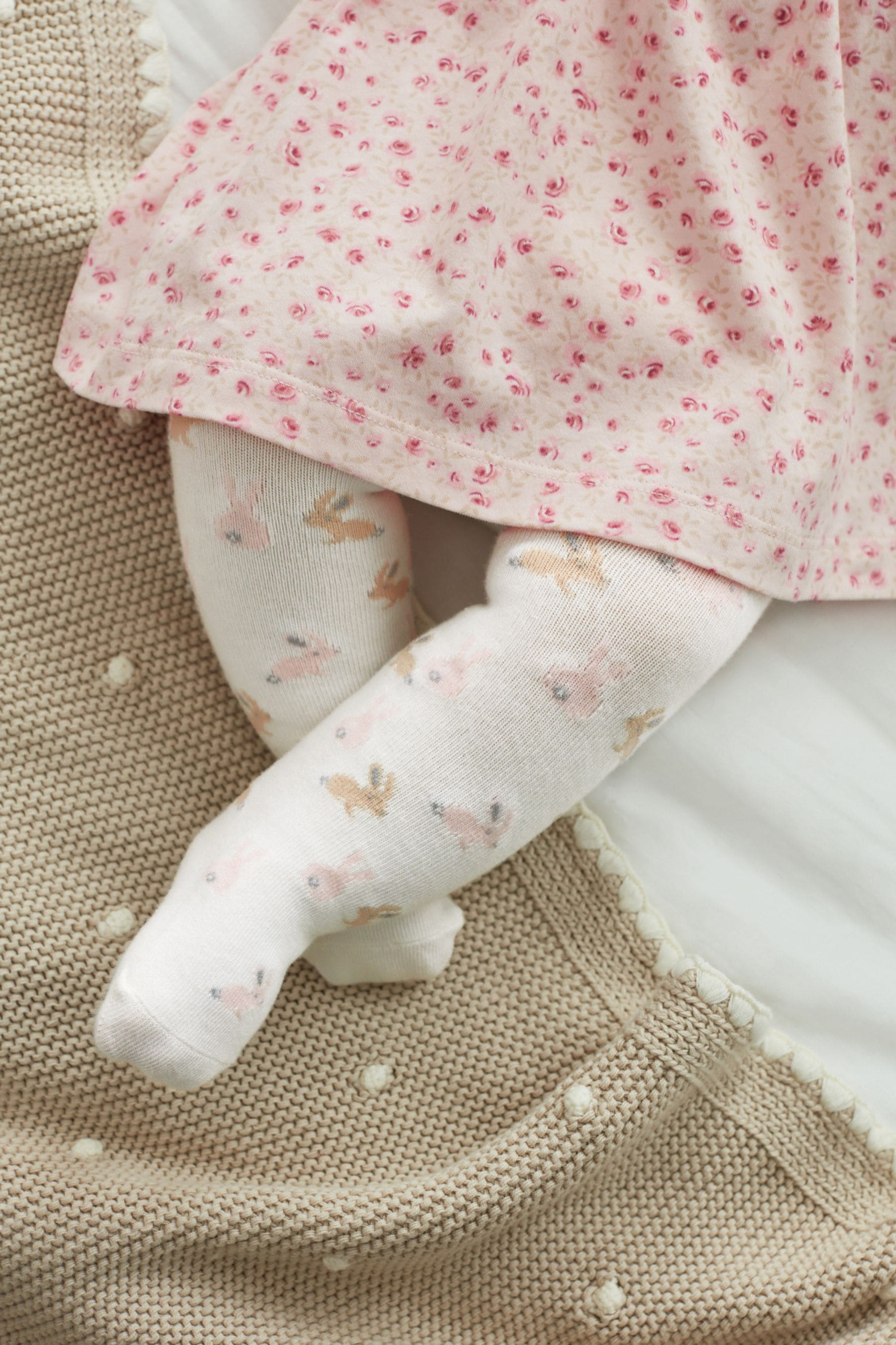 Pink/Cream Bunny 2 Pack Baby Tights (0mths-2yrs)