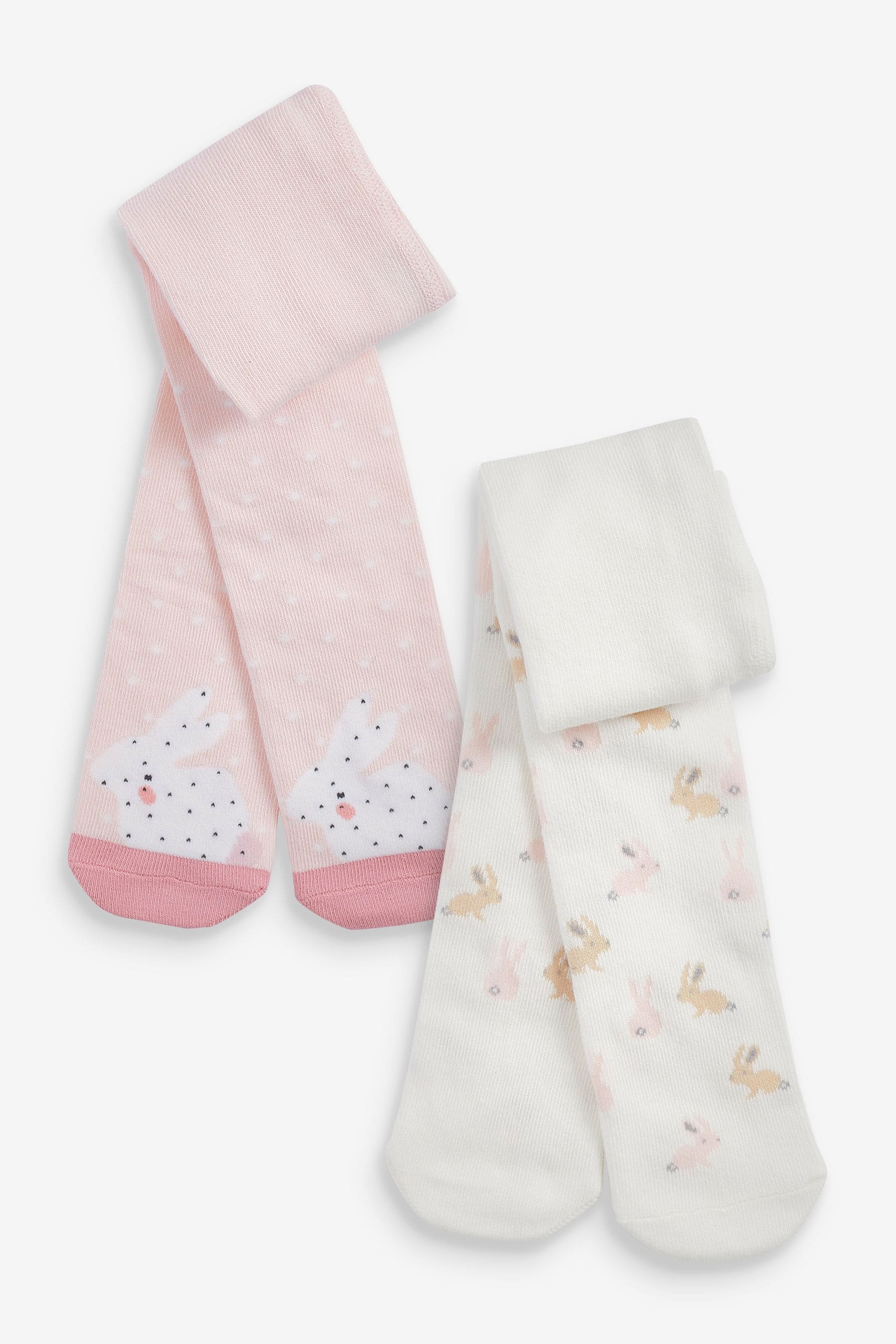 Pink/Cream Bunny 2 Pack Baby Tights (0mths-2yrs)