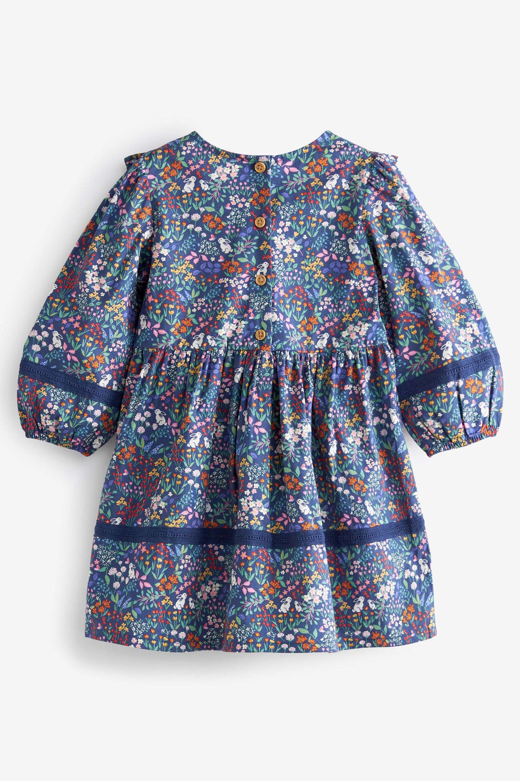 Multi Navy Printed Lace Trim Dress (3mths-7yrs)