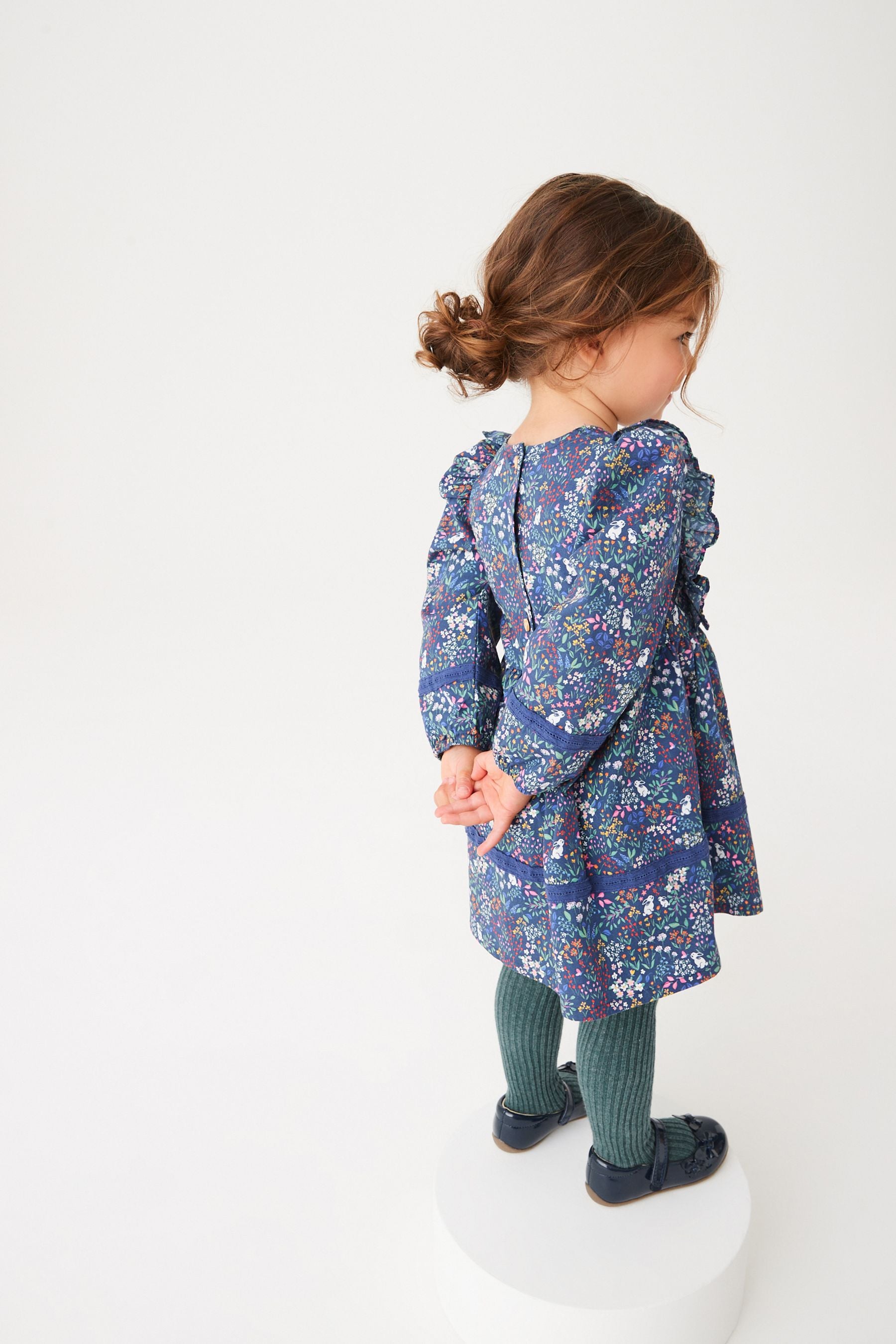 Multi Navy Printed Lace Trim Dress (3mths-7yrs)