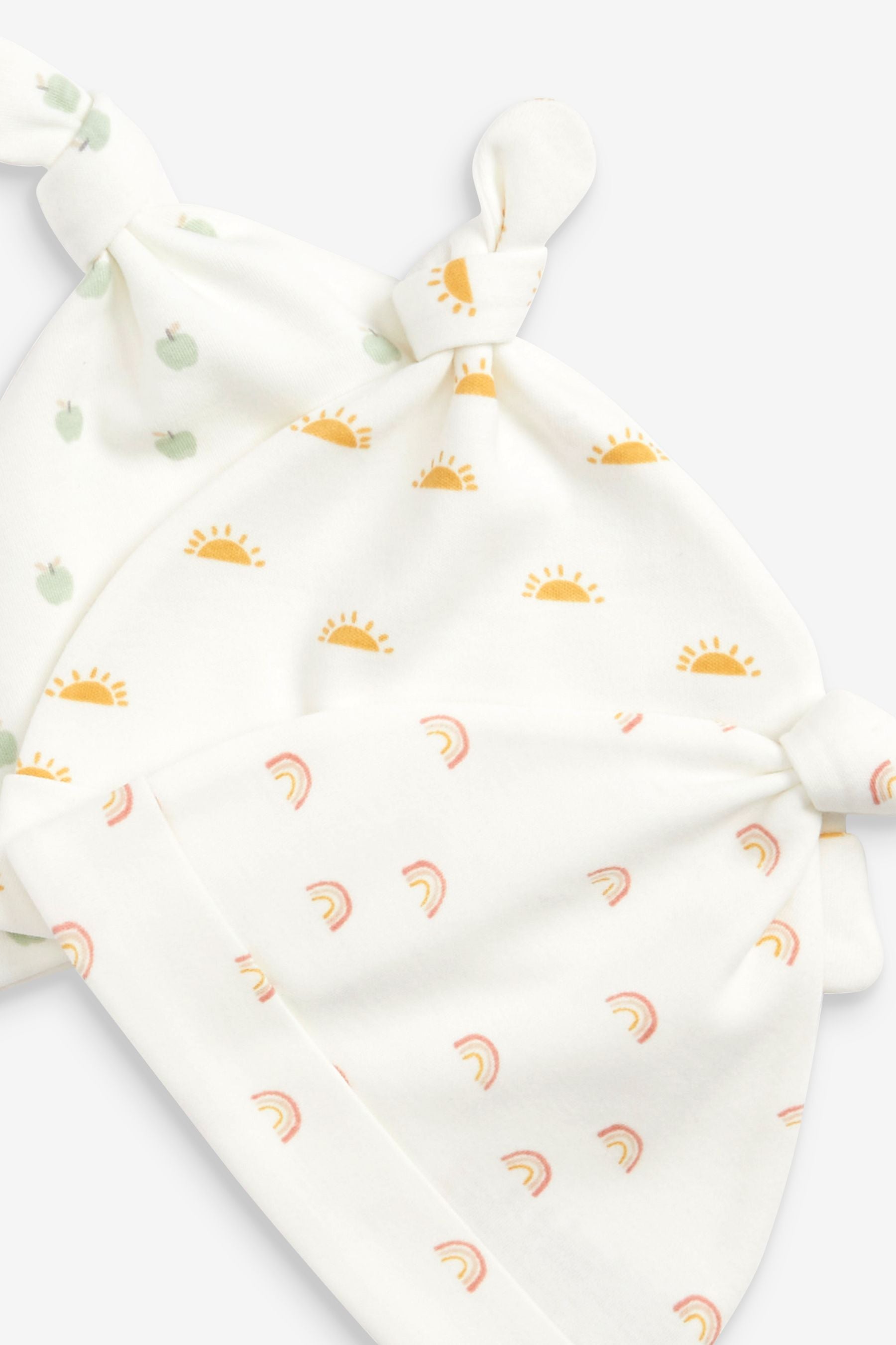 Cream Rainbow Print 3 Pack Baby Tie Top Hats (0-12mths)