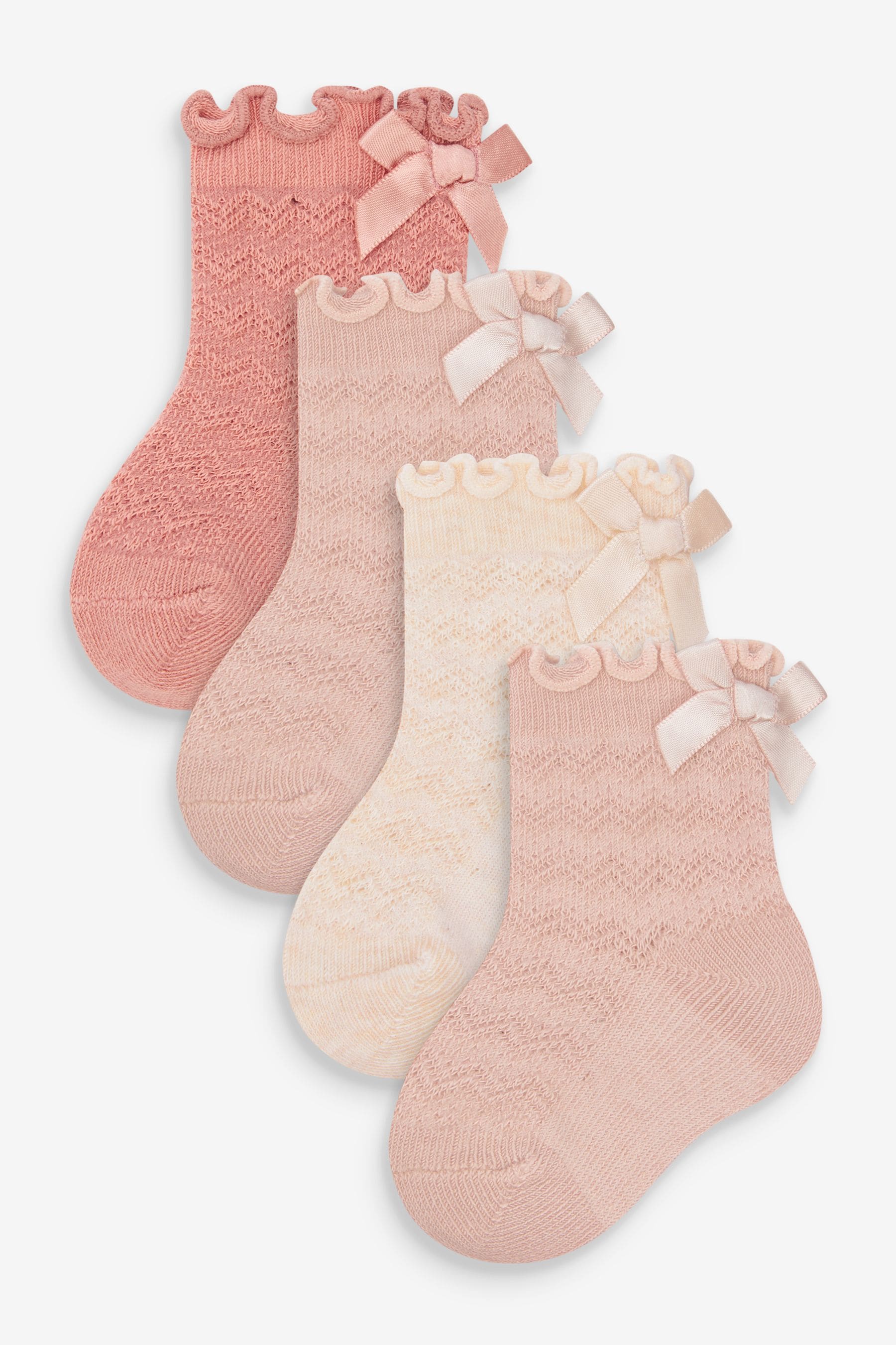 Rust Brown/Pink Fluted With Bow 3 Pack Baby Socks (0mths-2yrs)