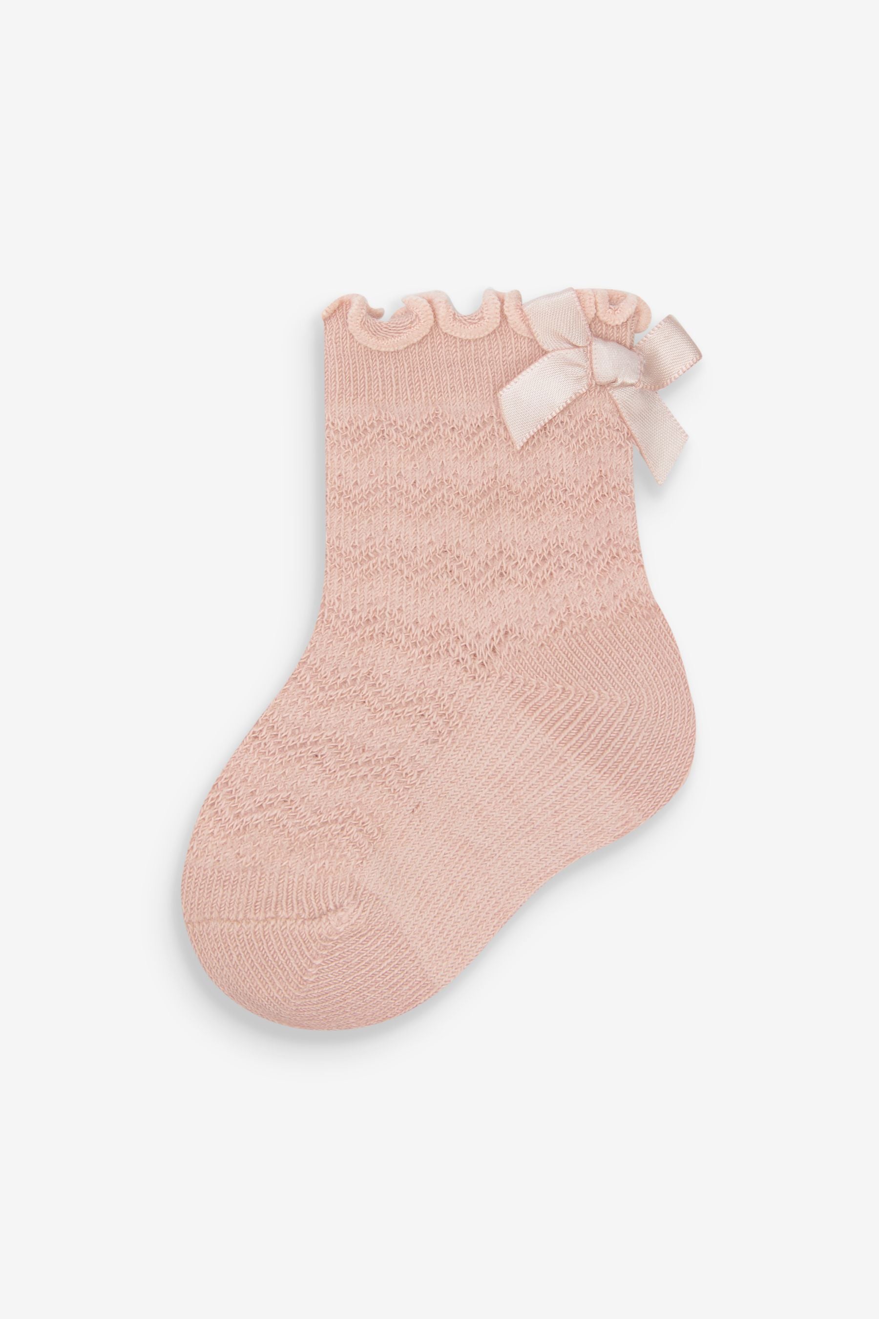 Rust Brown/Pink Fluted With Bow 3 Pack Baby Socks (0mths-2yrs)