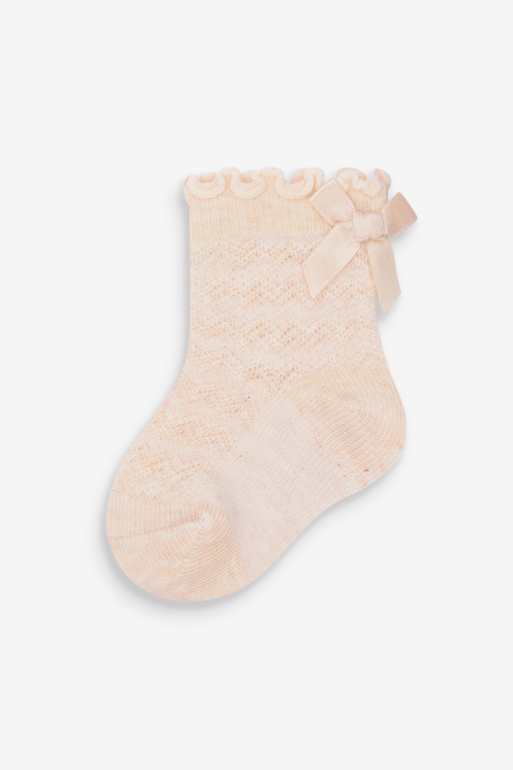 Rust Brown/Pink Fluted With Bow 3 Pack Baby Socks (0mths-2yrs)